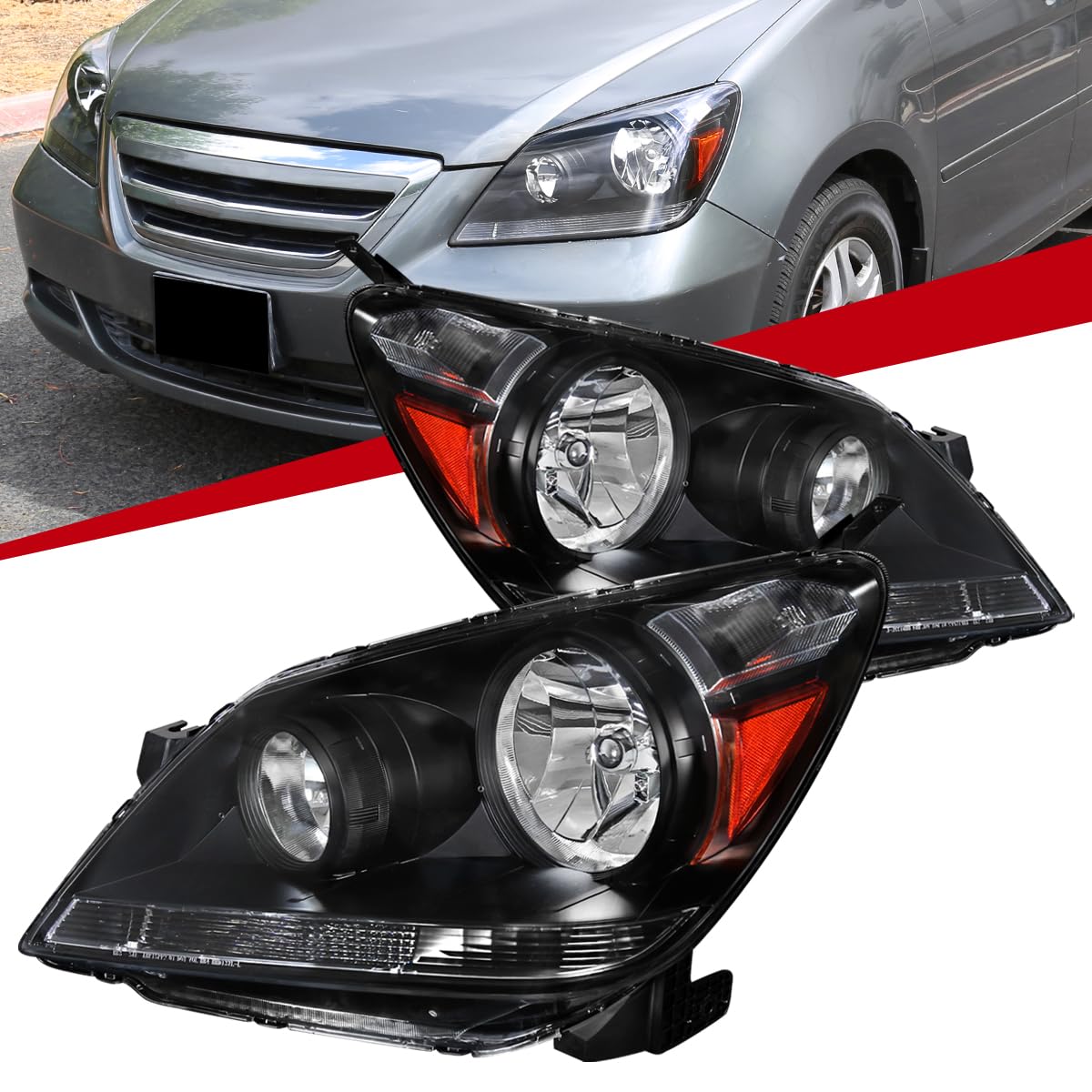 2005-2007 Honda Odyssey Replacement Headlights Pair - Black Housing Left & Right Headlamps for Improved Night Visibility | Perfect for Daily Commute & Road Trips