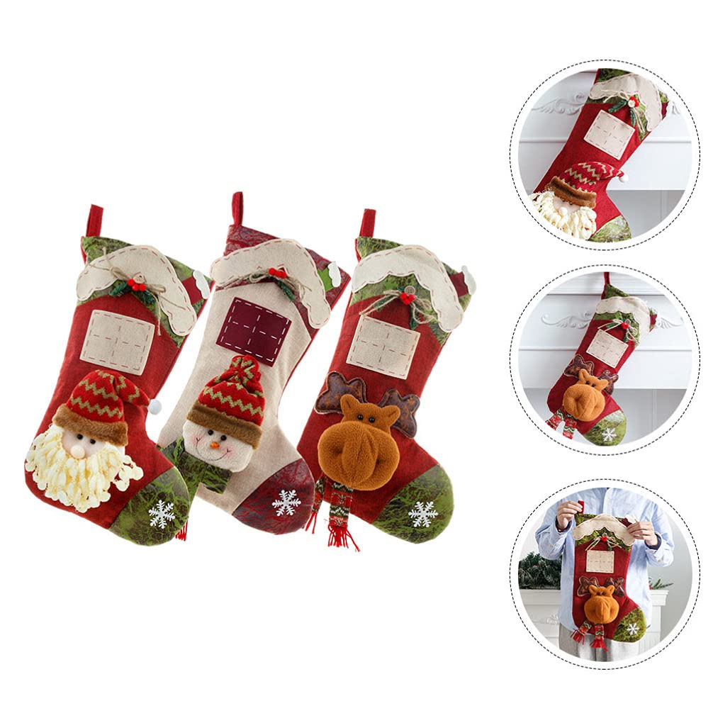FOMIYES 3-Piece Christmas Stocking Ornaments Set - Flannel Holiday Stockings for Candy & Biscuits, Large Santa Socks for Fireplace Decor, Gift Exchange & Festive Home Decoration