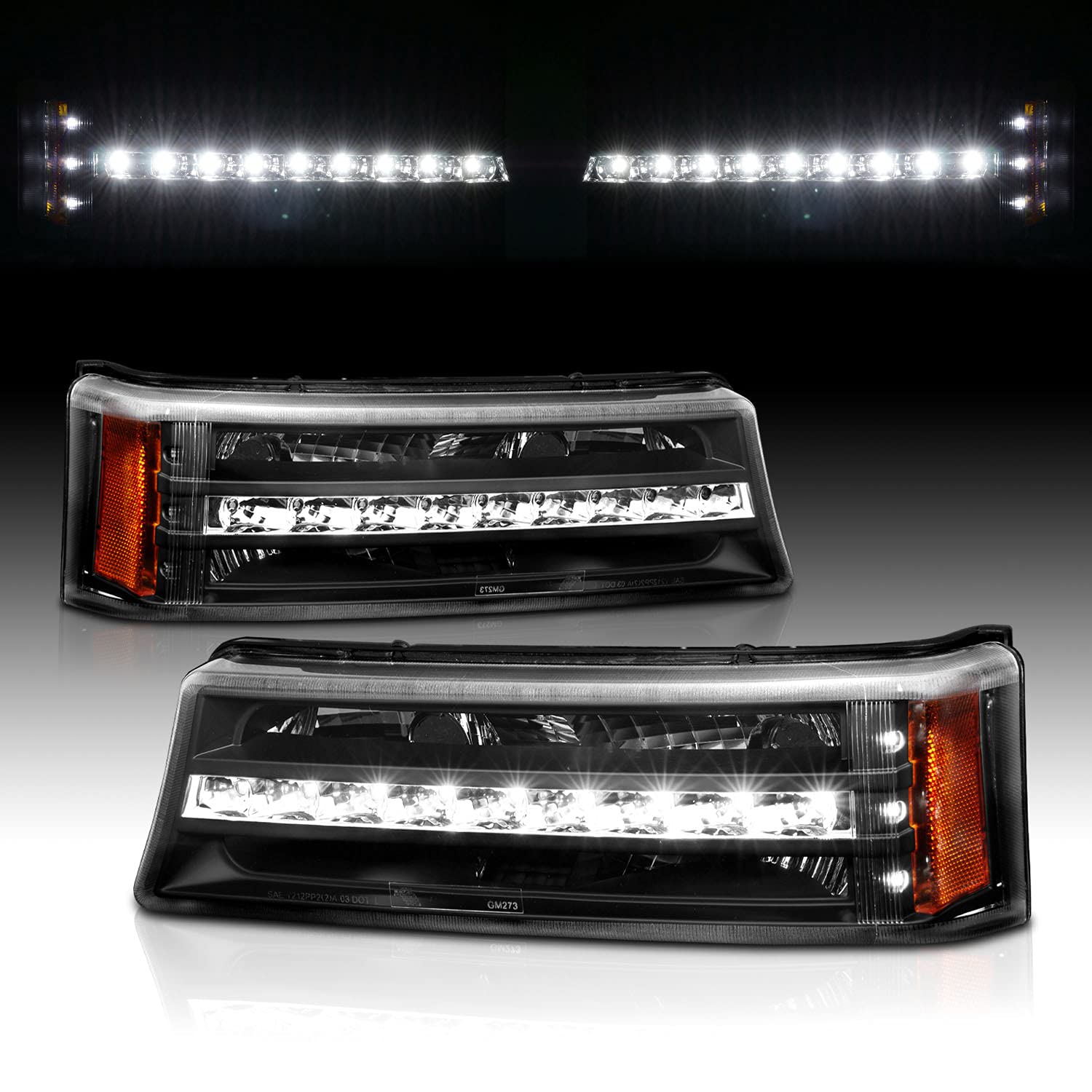 2003-2006 Chevy Silverado Avalanche LED Black Bumper Parking Lights - Pair for Passenger & Driver Side | Durable Replacement Lights for Off-Roading, Night Driving & Enhanced Visibility