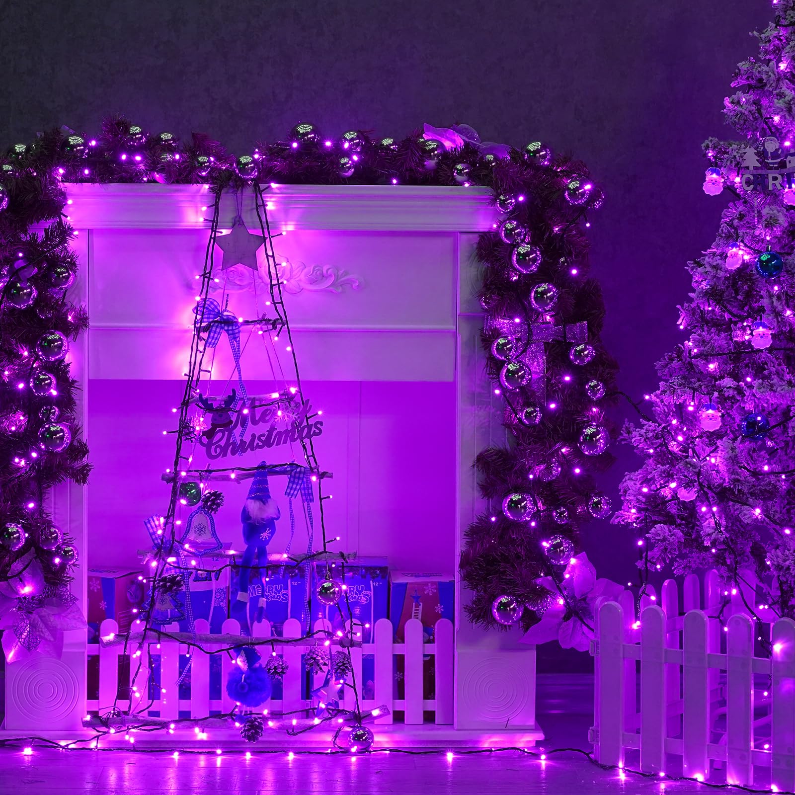YEGUO 200 LED Purple Christmas String Lights - 66ft Waterproof Outdoor & Indoor Holiday Lights with 8 Modes, Green Wire Twinkle Plug-in Lights for Christmas Tree, Party, Wedding, Garden, and Home Decoration