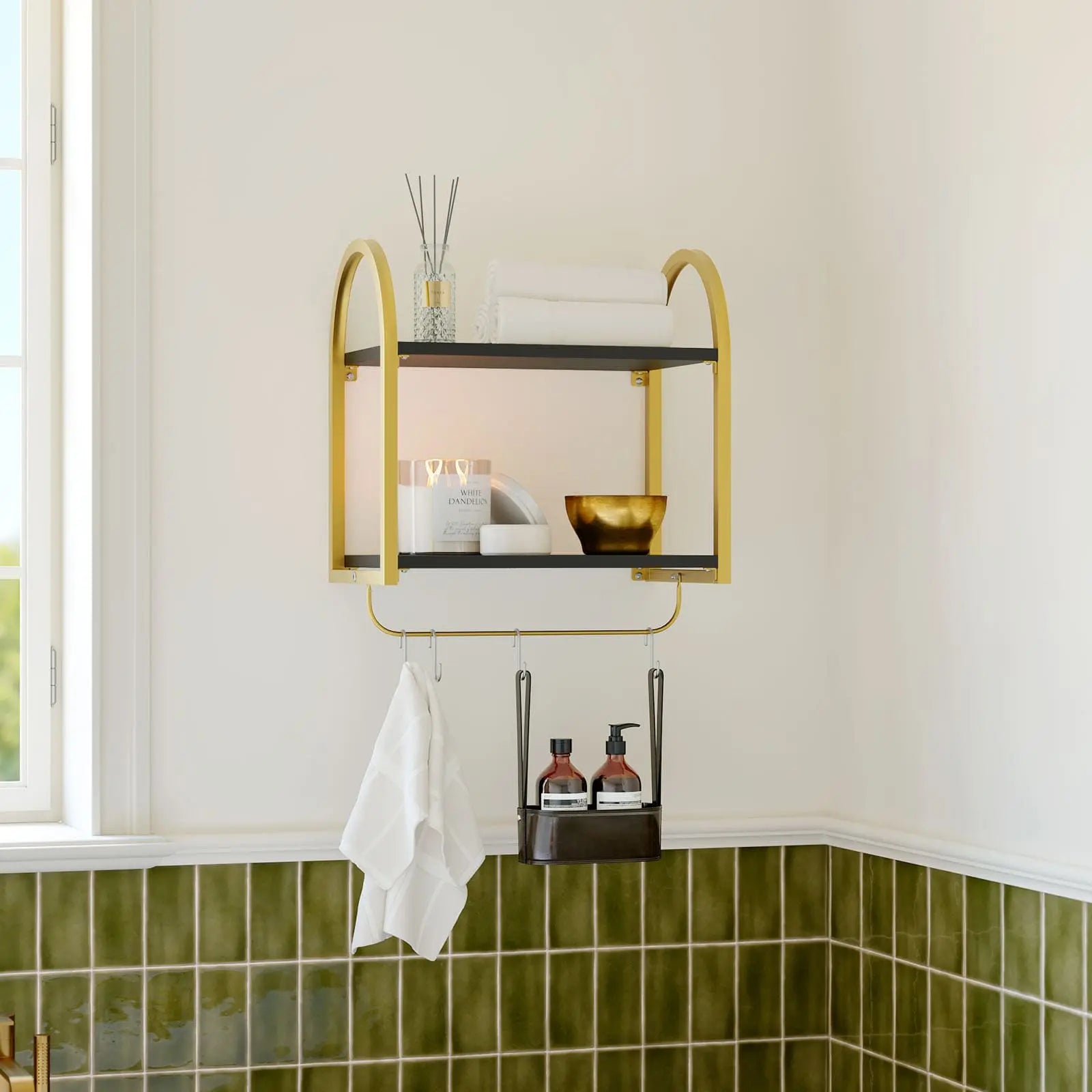 Bestier 2 Tier Floating Shelves with Towel Bar & Hooks - Rustic Wood Wall Shelves for Bathroom, Kitchen & Bedroom Organization - Perfect for Towels, Decor & Storage