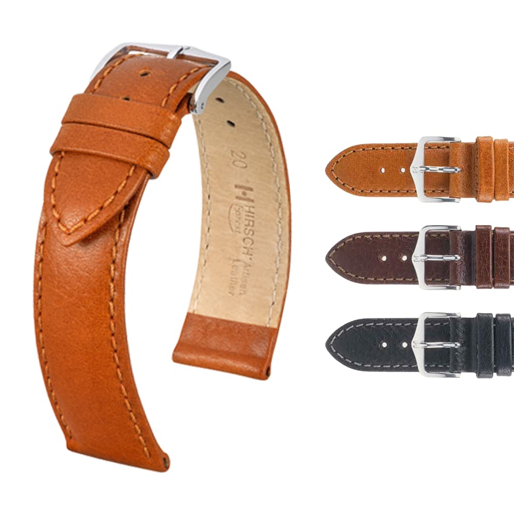 Premium HIRSCH Forest Textured Calf Leather Watch Band with Stainless Steel Buckle - Soft Untreated Leather Strap for Men & Women - Perfect for Dress Watches, Business Attire & Everyday Wear