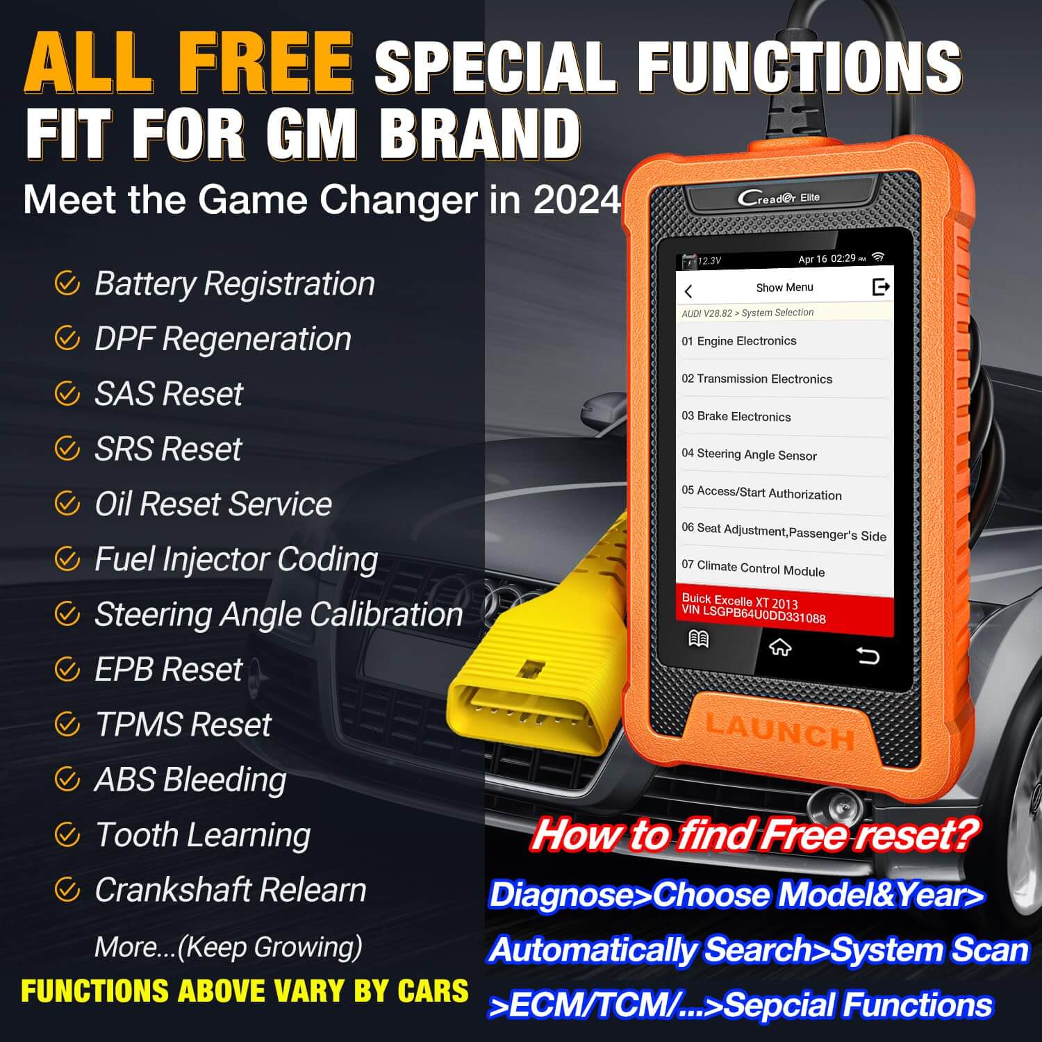 LAUNCH X431 Creader Elite - Professional GM Bi-Directional OBD2 Scanner & Code Reader for Buick, Chevrolet, Cadillac, GMC | Full System Diagnostics, Live Data, Active Test | Perfect for Mechanics & DIY Car Repair