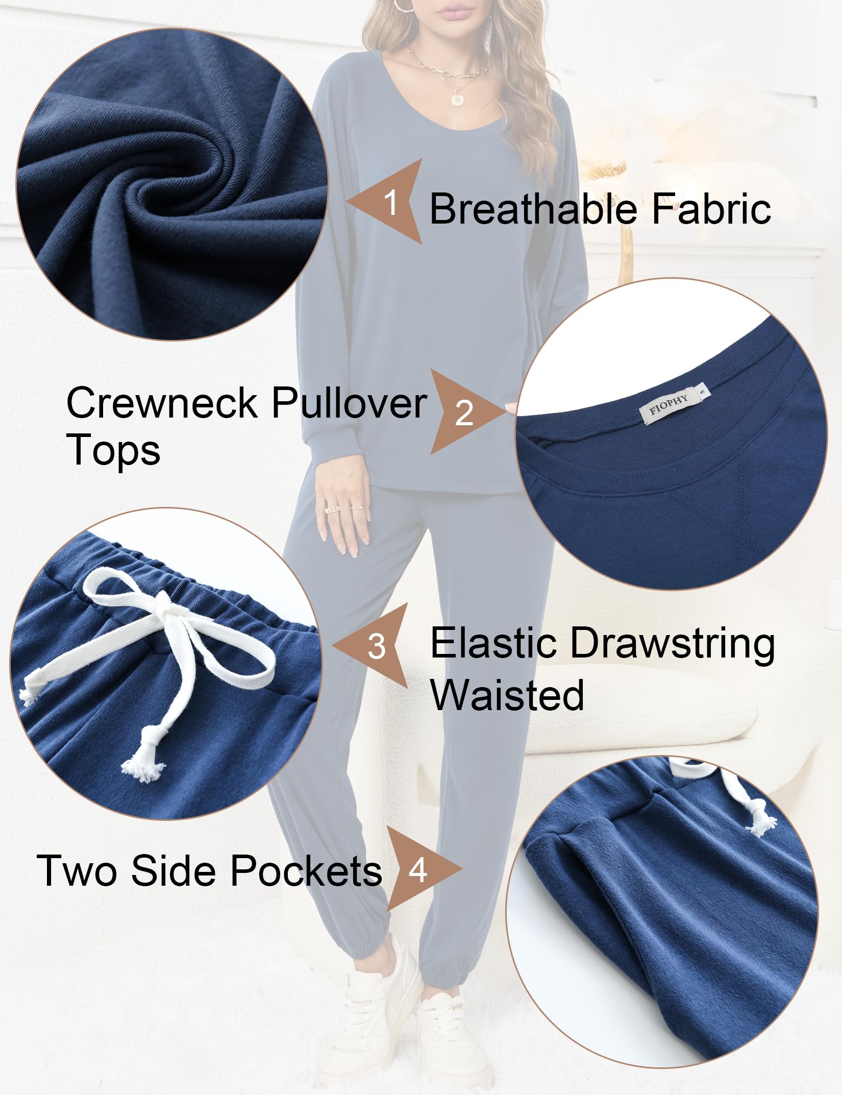 Women's 2 Piece Lounge Set - Soft Long Sleeve Tops & Comfortable Jogger Sweatpants - Cozy Loungewear & Pajama Set for Relaxing at Home, Yoga, or Running Errands