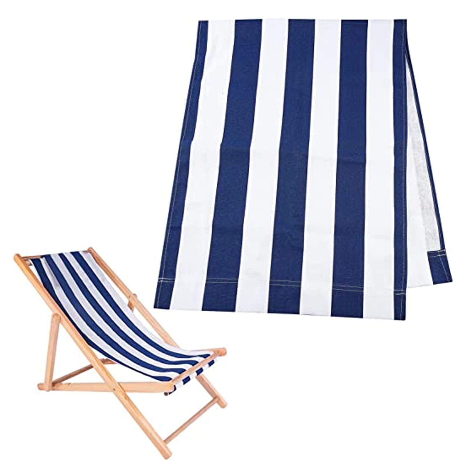 Blue and White Striped Sling Chair Replacement Fabric - Heavy Duty Canvas for Beach, Patio & Deck Chairs - Perfect for Sunbathing, Courtyard Relaxation & Outdoor Lounging