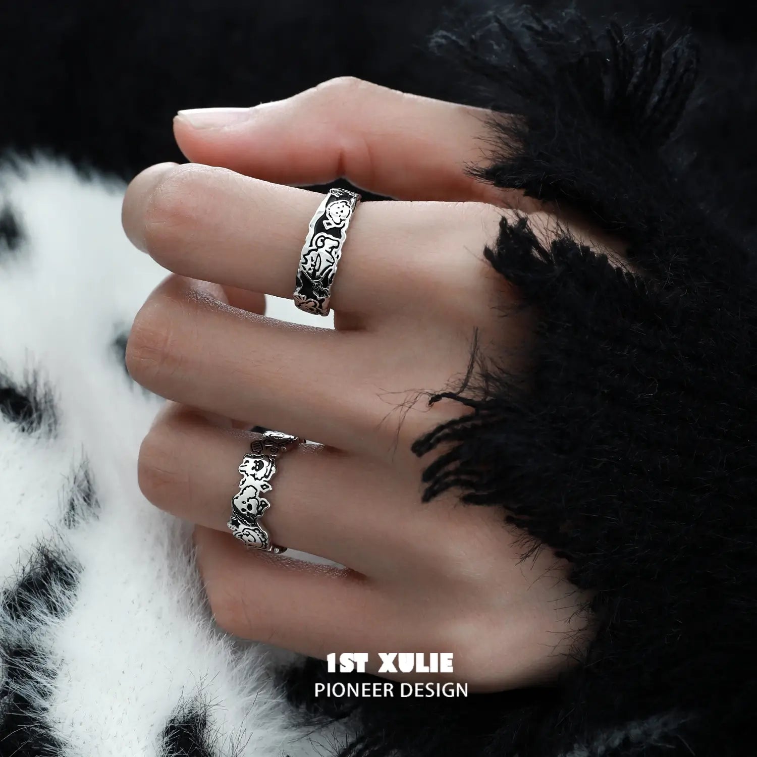 Graffiti Puppy S925 Sterling Silver Happy Dog Ring for Women - Trendy Animal Jewelry Gift for Dog Lovers, Perfect for Daily Wear & Special Occasions