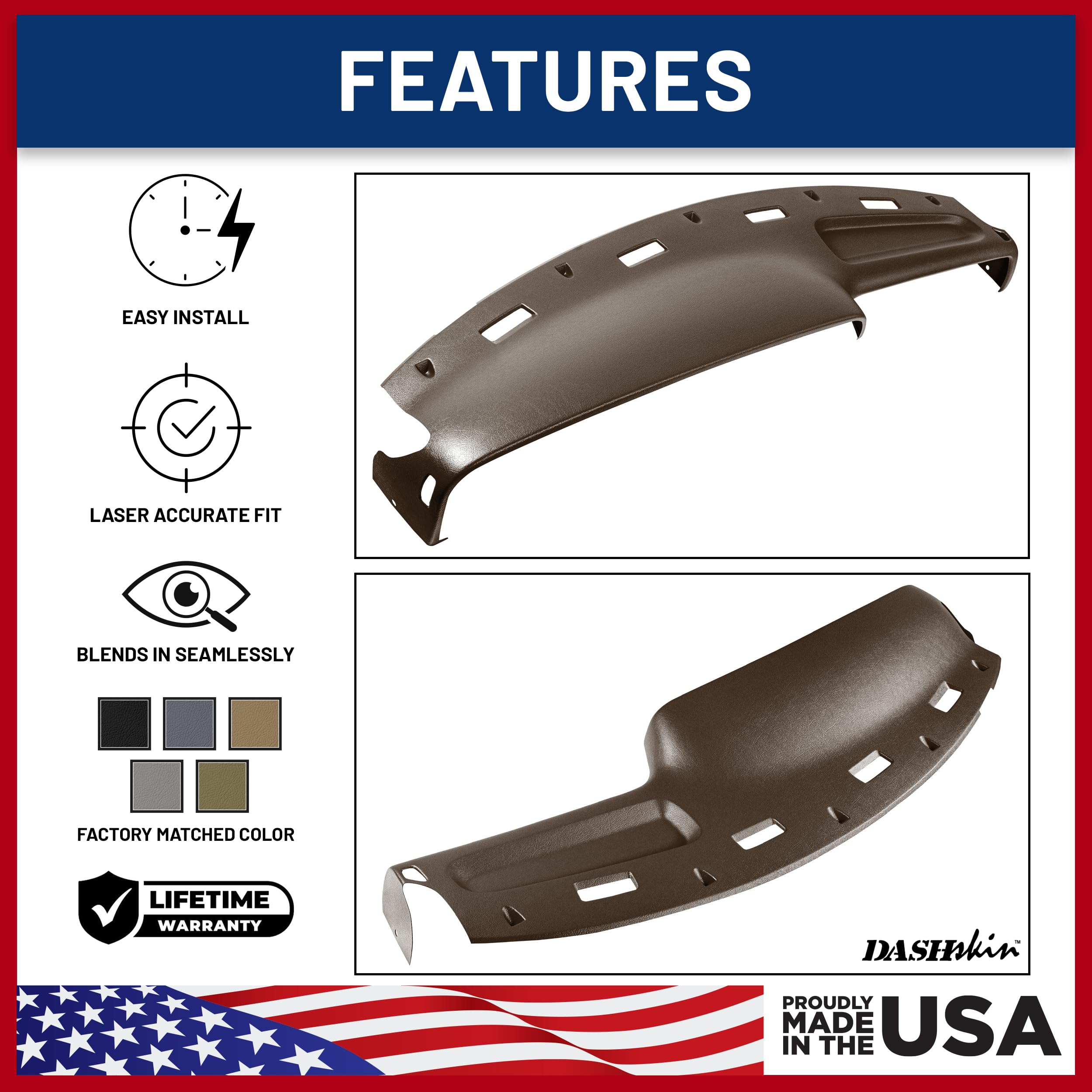 Premium DashSkin Molded Dash Cover for 94-97 Dodge Ram 1500/2500/3500 - Saddle Dark Brown | UV Protection & Anti-Crack | Made in USA | Perfect for Interior Protection & Heat Resistance
