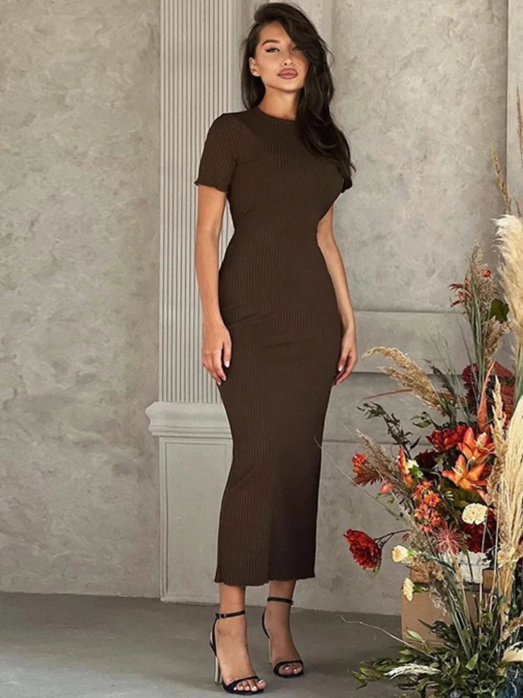 Sexy Back Lace Up Straps Ribbed Maxi Dress for Women | 2023 Summer Agaric Edge Clubwear | Perfect for Birthday Party, Night Out & Beach Vacation