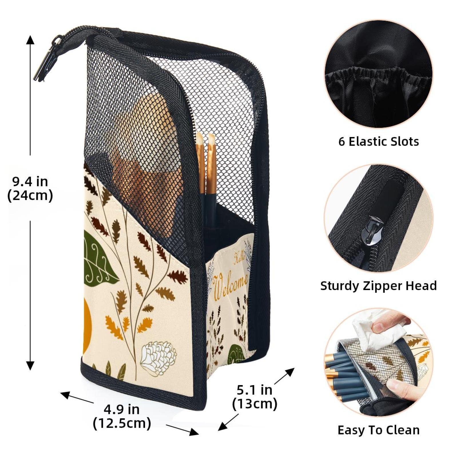 12-Piece Makeup Brush Organizer Bag with Floral Pumpkin Leaf Design - Portable Cosmetic Brush Holder Case for Travel & Home Vanity Organization