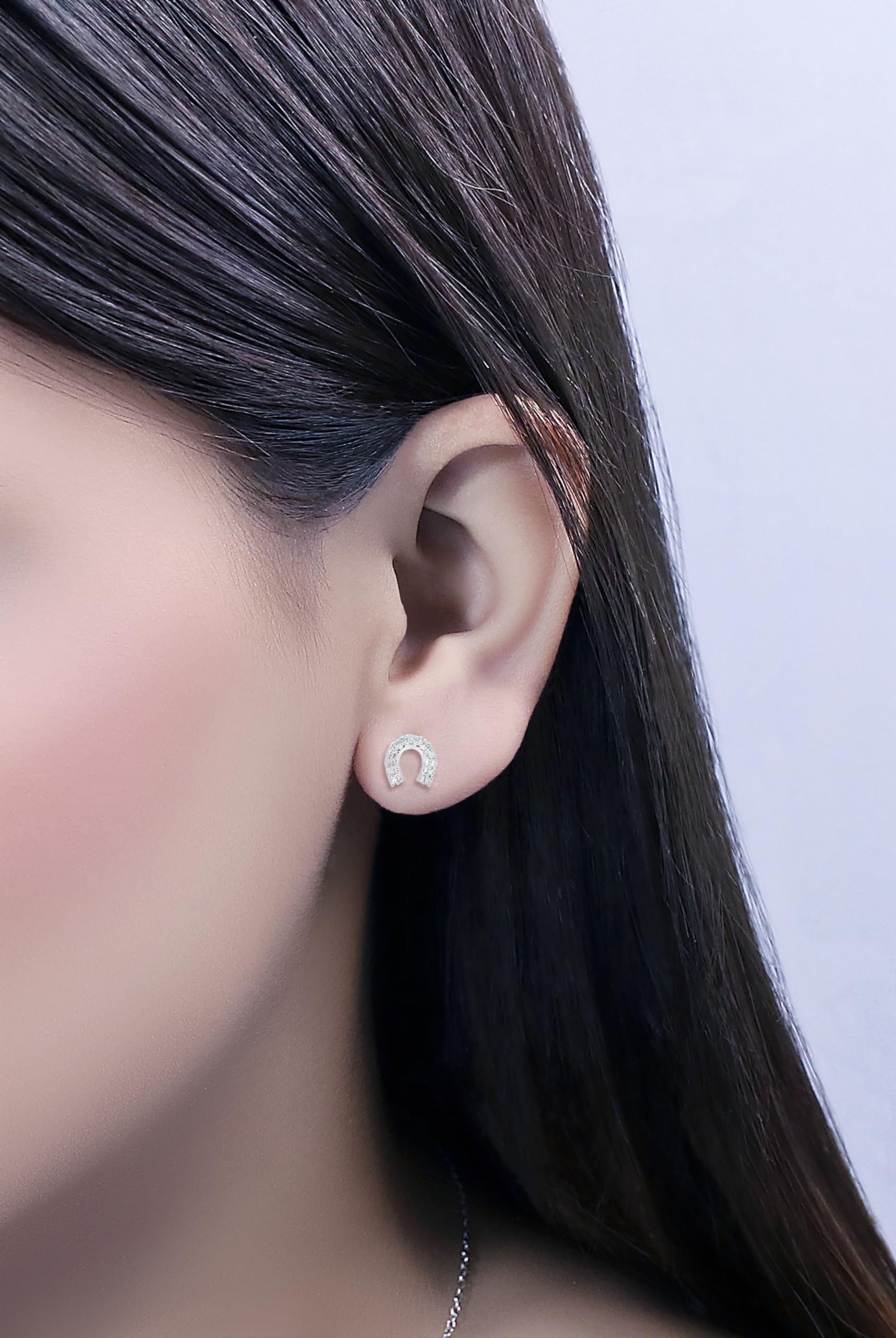 Dazzlingrock 10K Solid Gold Round White Diamond Horse Shoe Earrings for Women - 0.15 Cttw, Elegant Stud Earrings for Everyday Wear, Gift for Her, Birthday & Anniversary Jewelry