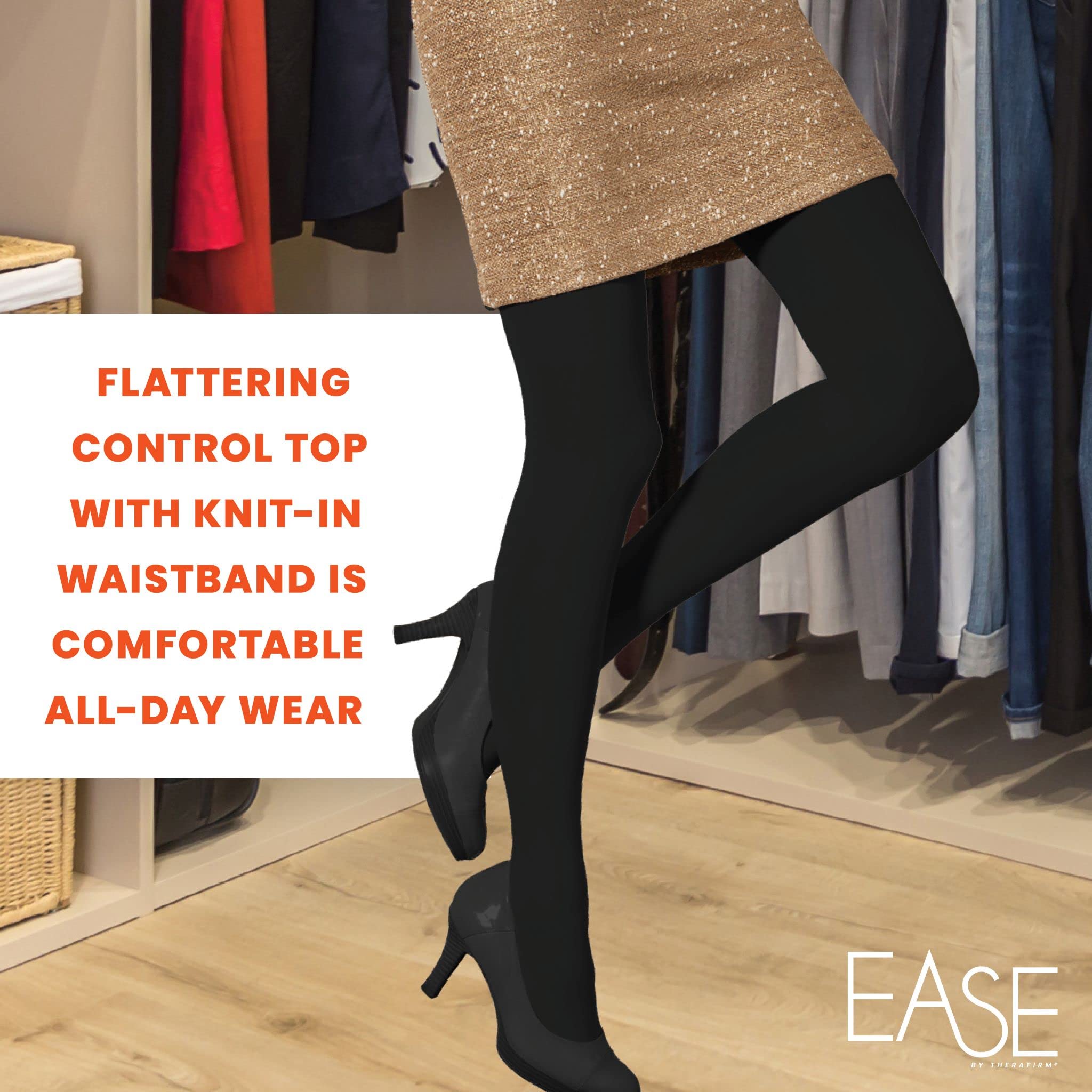 Ease Opaque Women's Support Pantyhose - 20-30mmHg Moderate Graduated Compression Stockings for Varicose Veins & Swelling Relief - Perfect for Work, Travel & Everyday Comfort