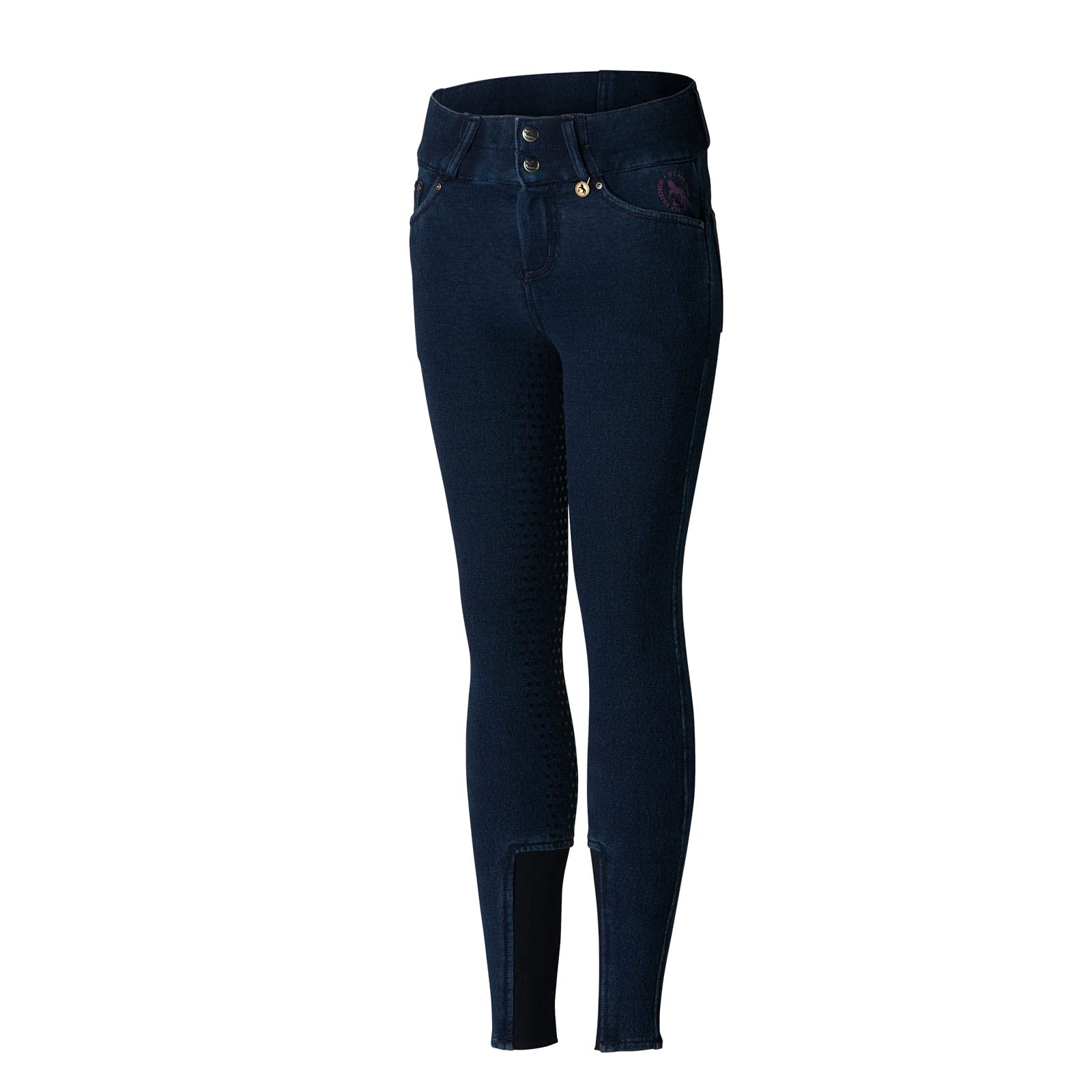 HORZE Kacy Kids Denim Look Winter Full Seat Breeches - Warm & Stylish Riding Pants for Girls - Perfect for Equestrian Training & Cold Weather Riding