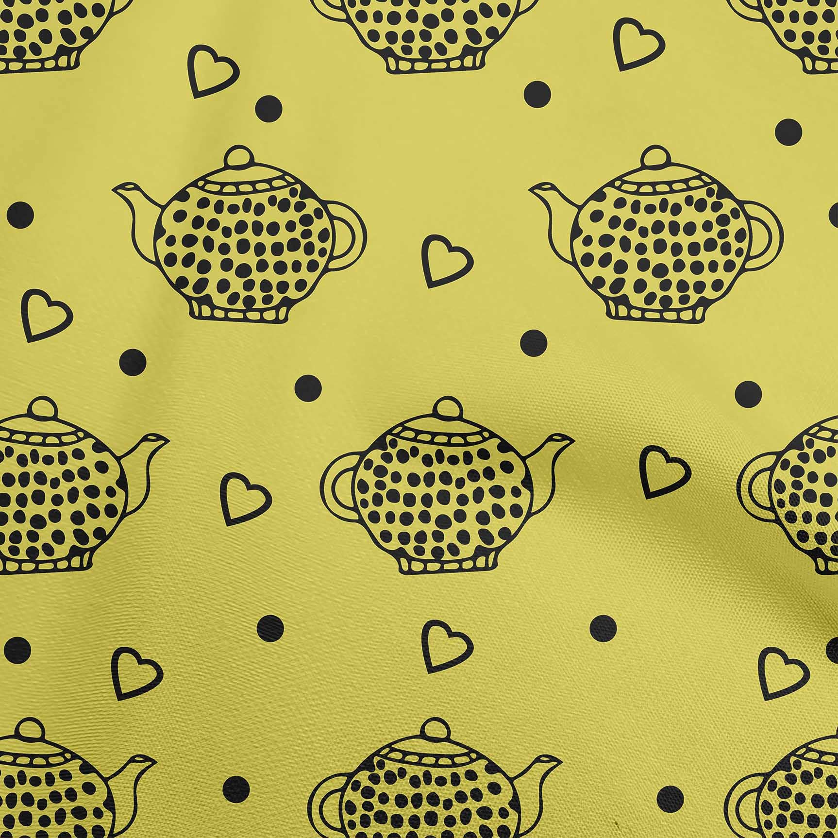 oneOone Georgette Viscose Lime Green Fabric - 42 Inch Wide Tea Kettle Print Dress Material by The Yard | Perfect for DIY Dresses, Skirts & Home Decor Projects