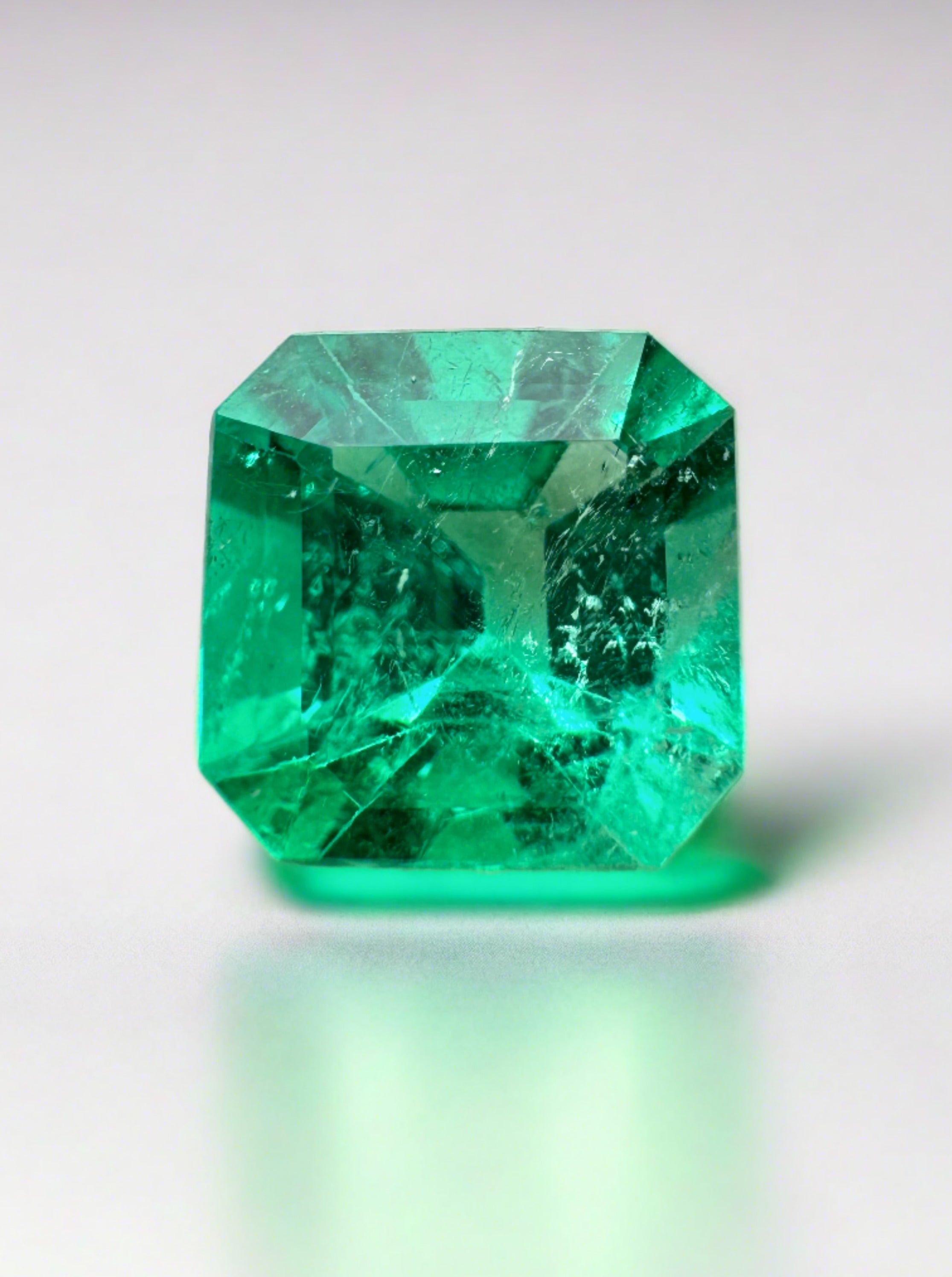 1.64 Carat Natural Colombian Emerald - 7.4x7.3mm Yellowish Green Asscher Cut Loose Gemstone for Jewelry Making, Engagement Rings & Fine Collections