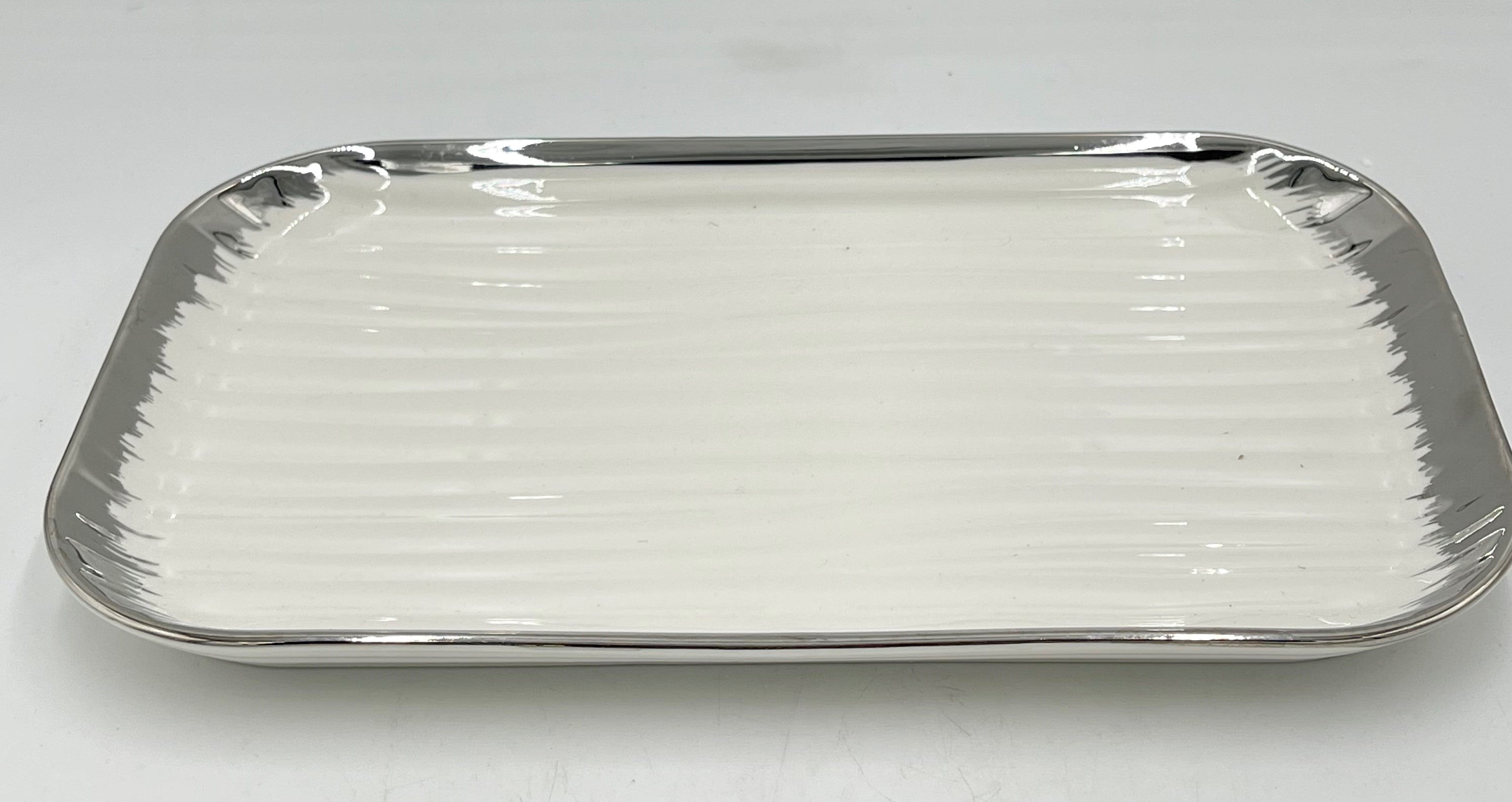 12x8 Inch Silver Rim Rectangle Plate - Set of 18 - Perfect for Dinner Parties, Catering & Restaurant Use