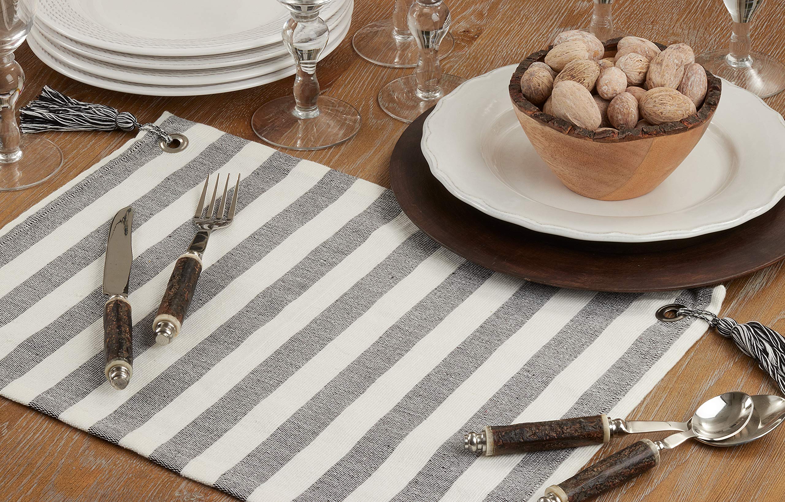 Striped Tassel Table Placemats Set of 4 - Cotton Woven Table Decor for Dining Room, Kitchen, and Party Settings - Perfect for Thanksgiving, Christmas, and Everyday Use