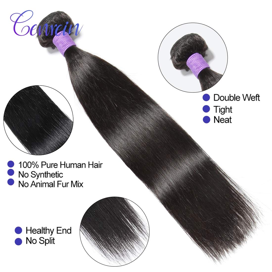 Peruvian Straight Virgin Human Hair Bundles - 100% Unprocessed 4 Bundles (10/12/14/16 Inches) 1B Color for Weave Extensions | Perfect for Daily Styling, Salon Looks & Special Occasions