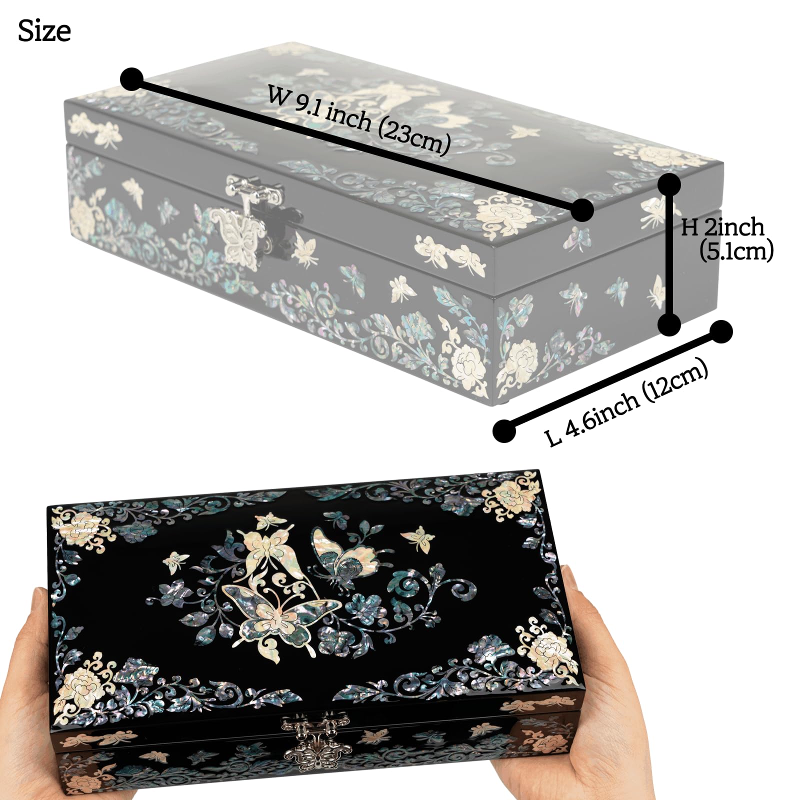 February Mountain Mother of Pearl Jewelry Organizer Box - Handmade Large Wooden Jewelry Storage Case with Butterfly Floral Design, Perfect Romantic Anniversary & Birthday Gift for Women | Jewelry Organization for Dresser, Vanity & Travel