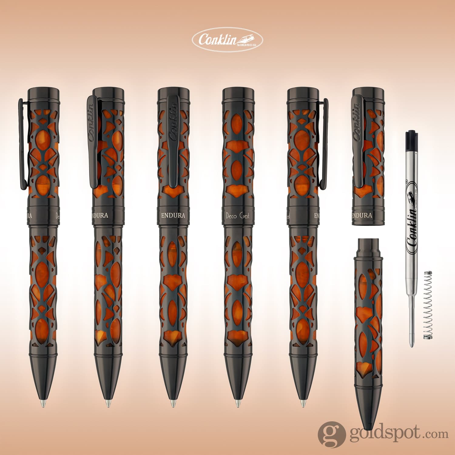 Conklin Endura Deco Crest Ballpoint Pen - Orange with Gunmetal Trim | Luxury Writing Instrument for Professionals, Gifts & Collectors | Perfect for Office, Business Meetings & Signature Signing