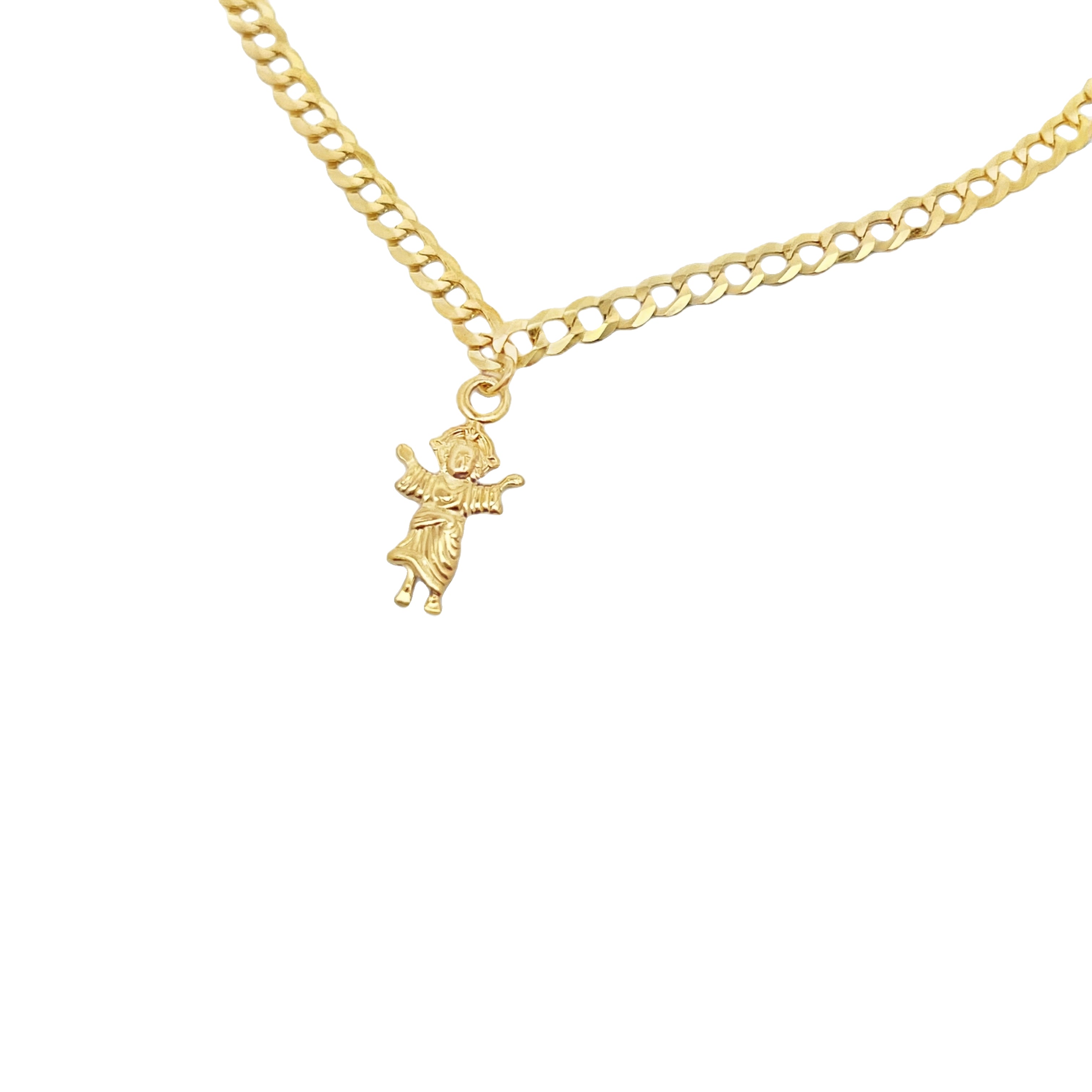 14K Solid Gold Cuban Link Ankle Bracelet with Divino Niño Charm - Elegant & Durable Jewelry for Women | Perfect for Gifts, Parties, and Everyday Wear