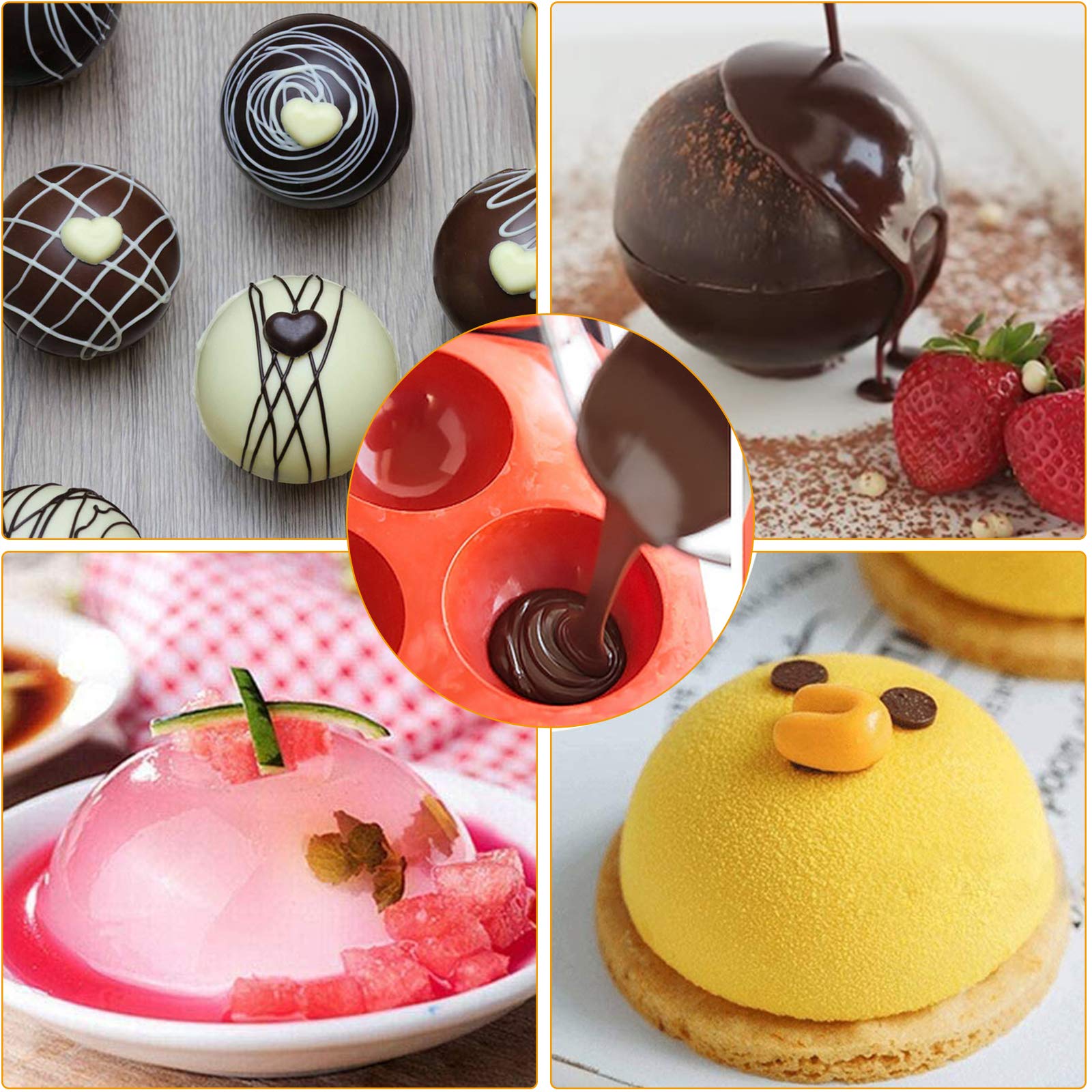 Premium 2.5 Inch Silicone Hot Chocolate Bomb Mold - Large Round Chocolate Sphere & Half Dome Mold for DIY Hot Cocoa Bombs - Perfect for Holiday Gifts, Party Favors, and Home Baking (Brown)