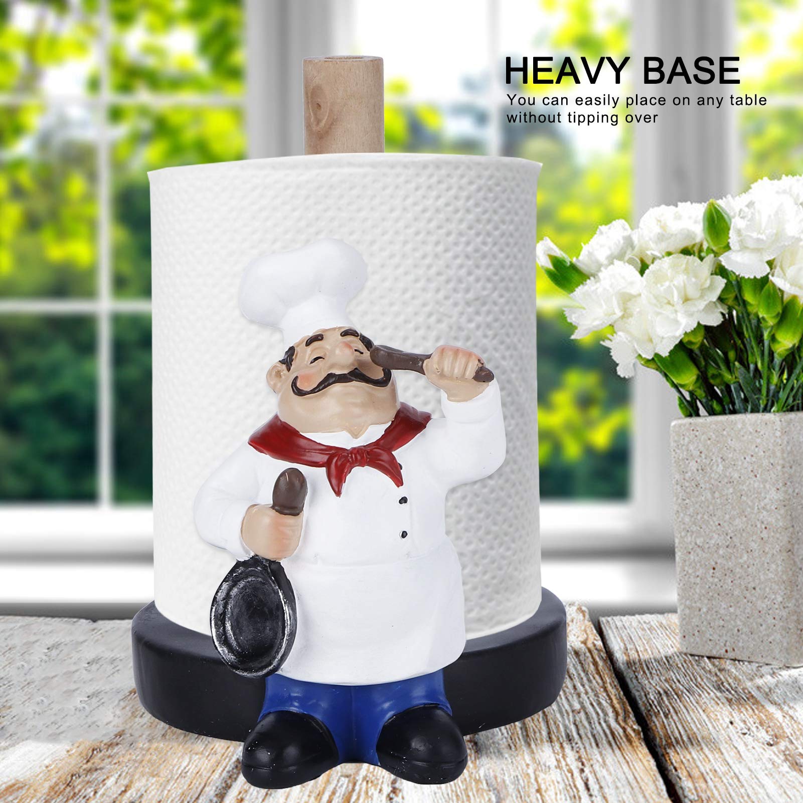 Italian Chef Figurine Paper Towel Holder - Countertop Kitchen Decor & Paper Roll Dispenser for Restaurants, Home, and Office Use - Perfect for Italian-Themed Kitchens and Dining Areas