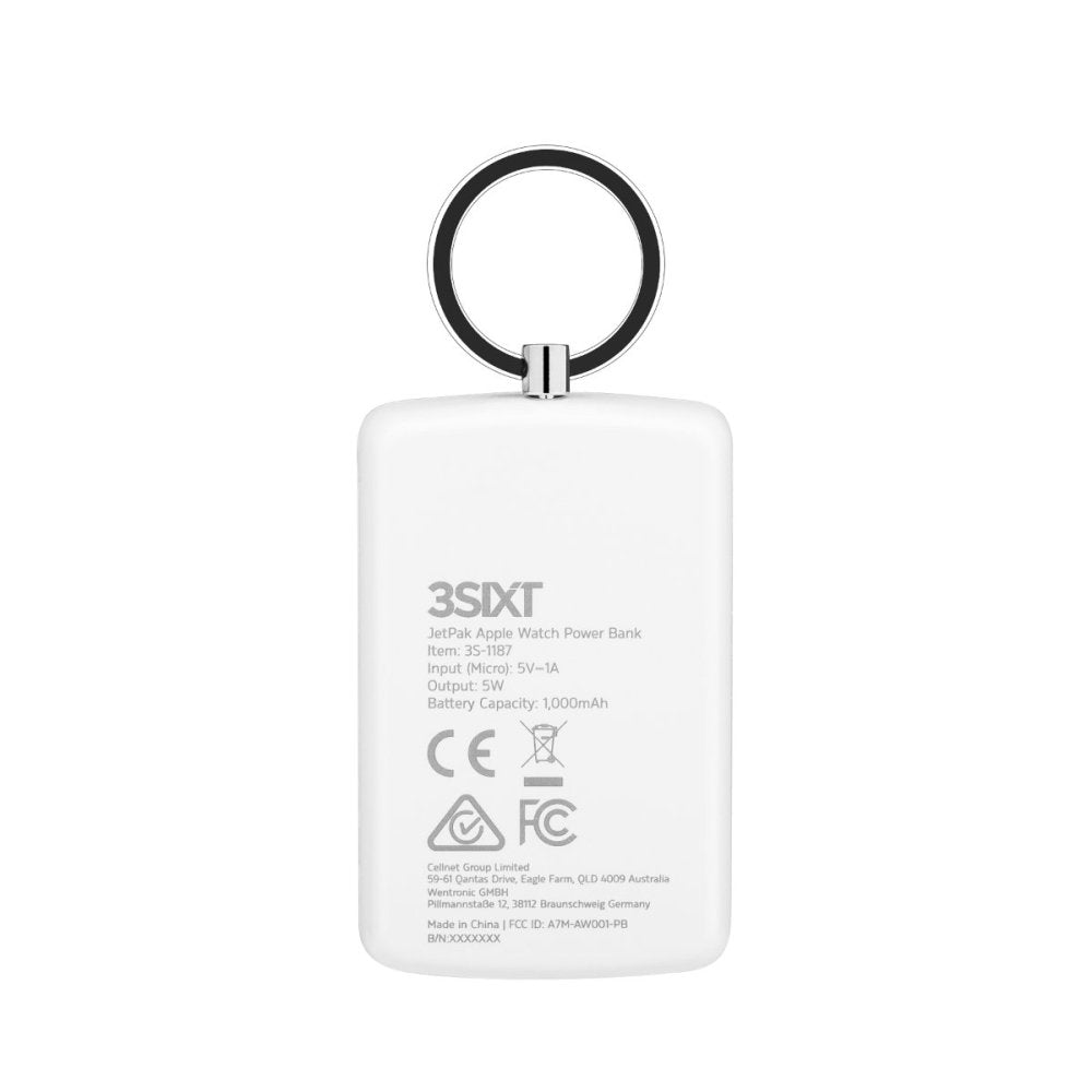 3sixT JetPak 1000mAh Apple Watch Portable Charger - Magnetic Power Bank Keychain for Apple Watch Series 9/8/7/6/SE/5/4/3/2 - Perfect for Travel, Workouts & On-the-Go Charging