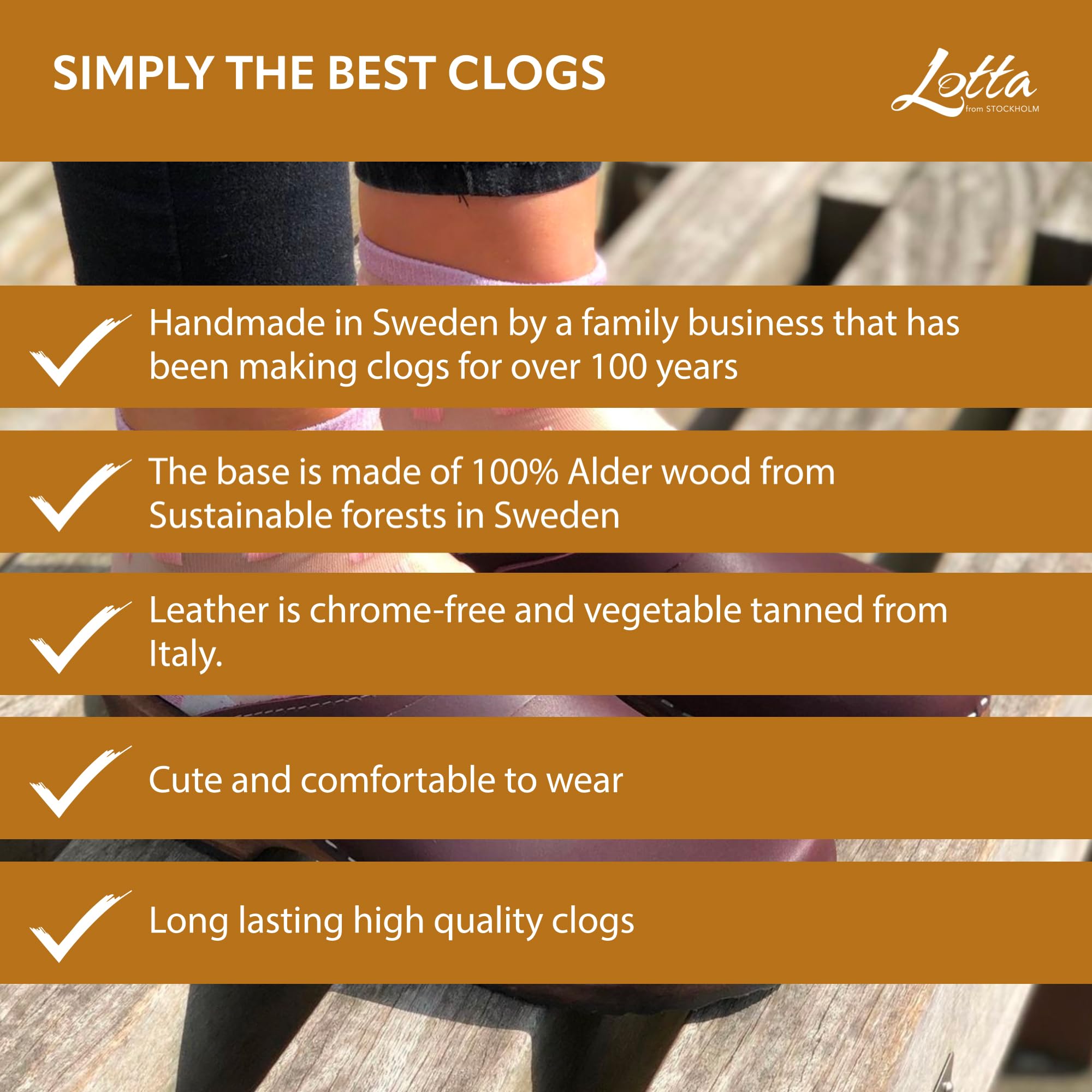 Swedish Classic Clog Sandals for Women - Comfortable Slip-On Wooden Shoes with Adjustable Leather Strap & Buckle | Genuine Leather Upper & Wooden Sole | Made in Sweden | Brown & Aubergine Colors | Perfect for Garden, Casual Wear & Nursing Professionals