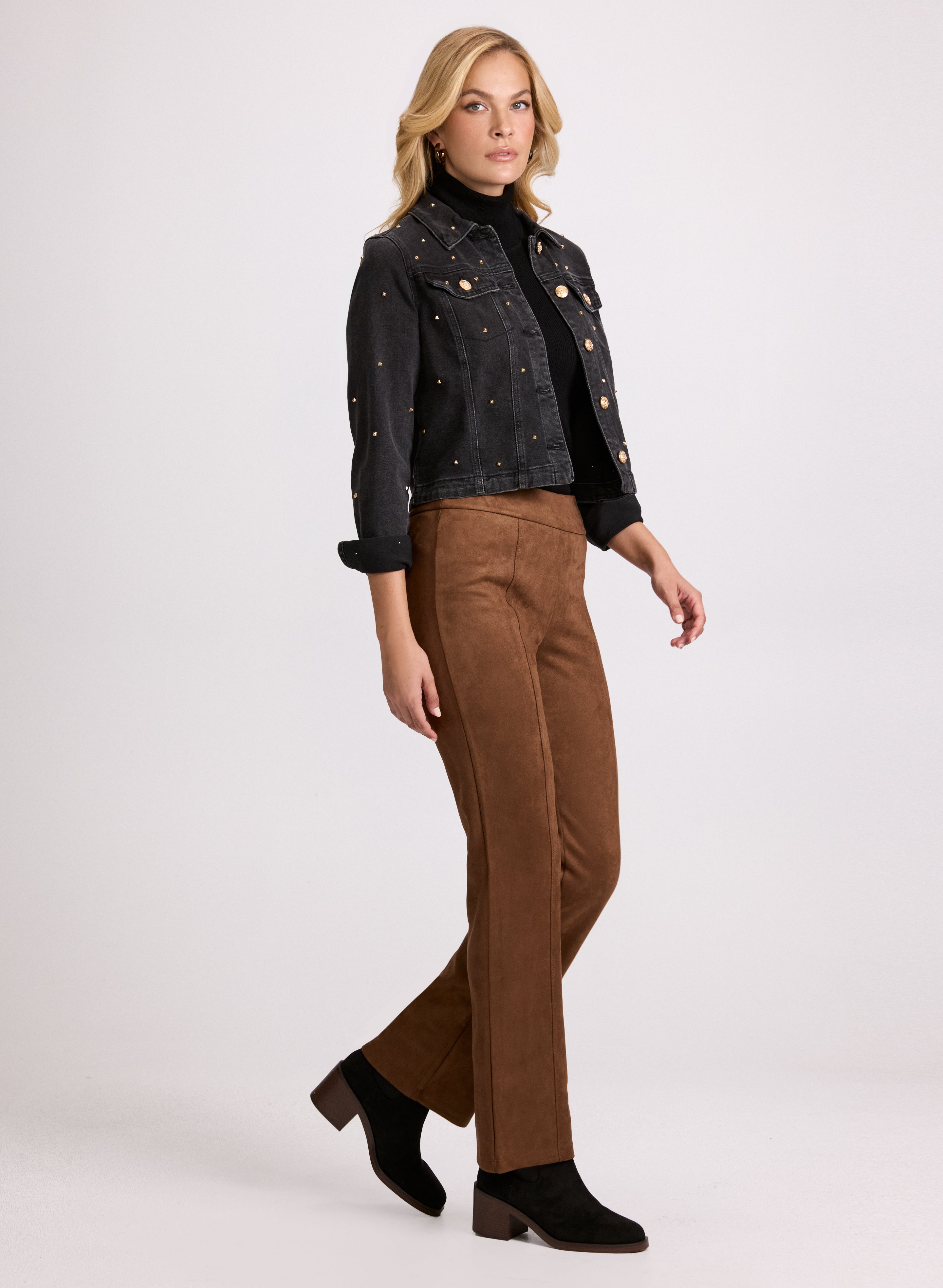 Stylish Faux Suede Straight Leg Pants for Women - Comfortable & Trendy Office or Casual Wear