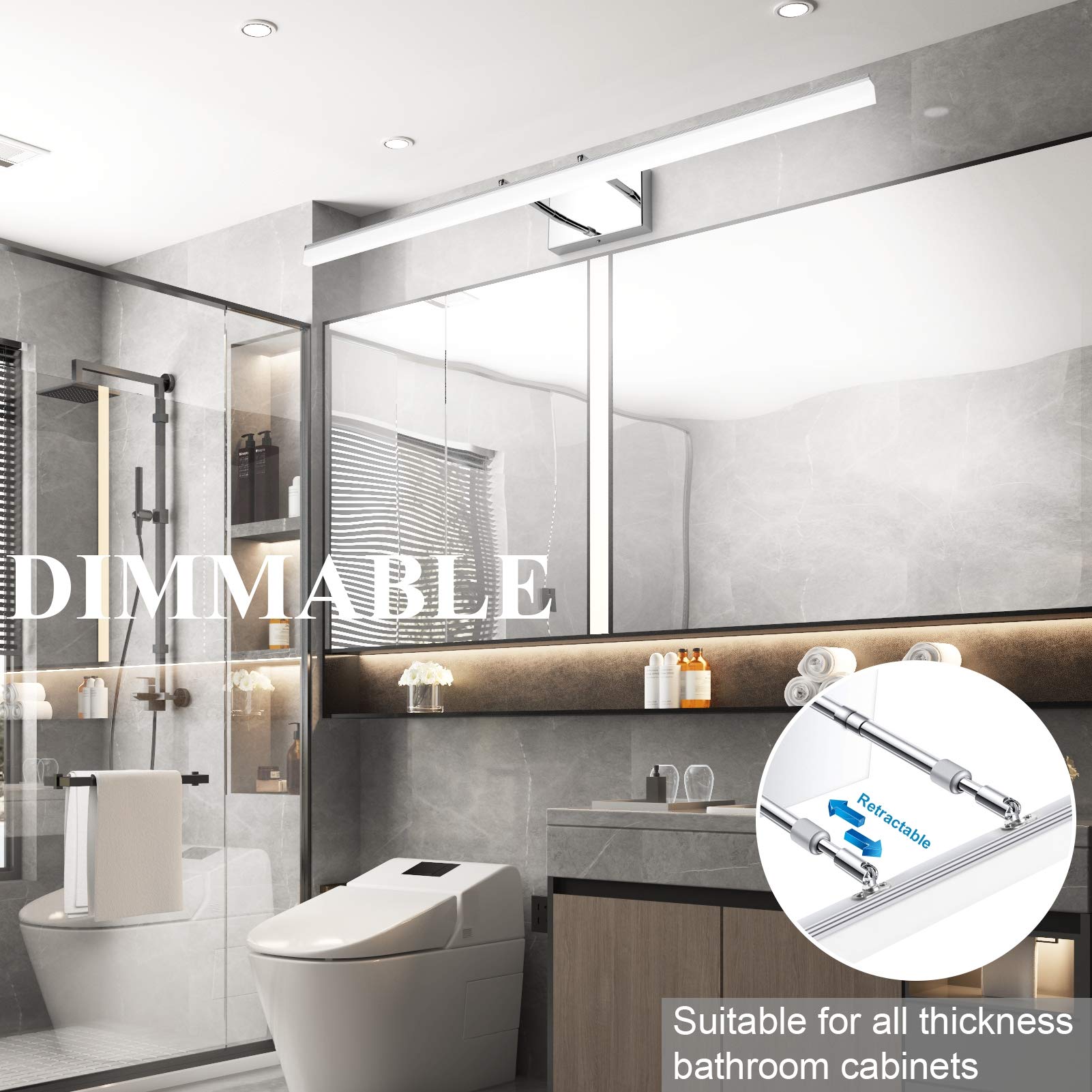 Aipsun 40 Inch Dimmable Modern LED Vanity Light Fixture - Chrome Finish Bathroom Mirror Lighting with White Light - Perfect for Makeup, Shaving & Spa-Style Ambiance