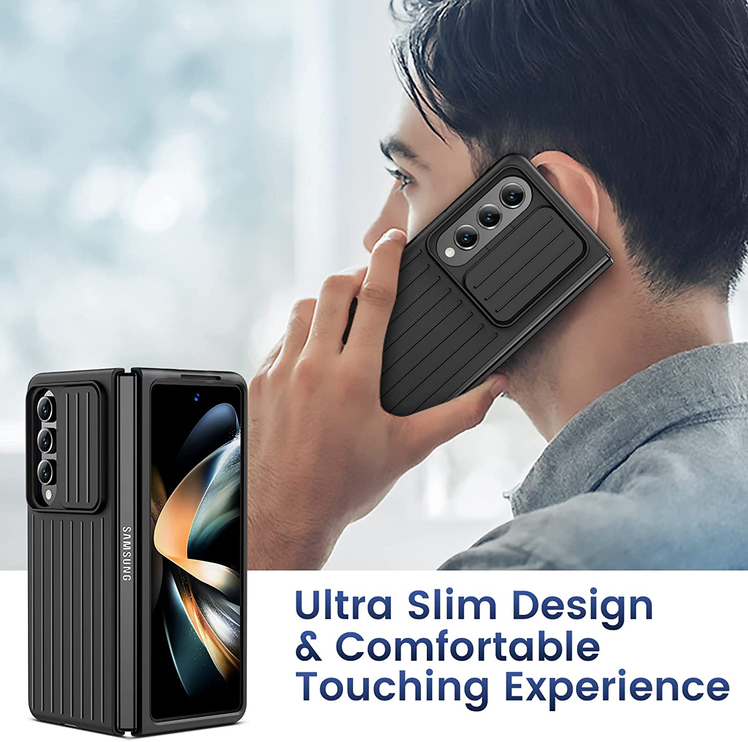 Samsung Galaxy Z Fold 4 Case with Slide Camera Cover - Premium Black Protective Phone Cover for Z Fold 4 - Perfect for Work, Travel, and Everyday Use