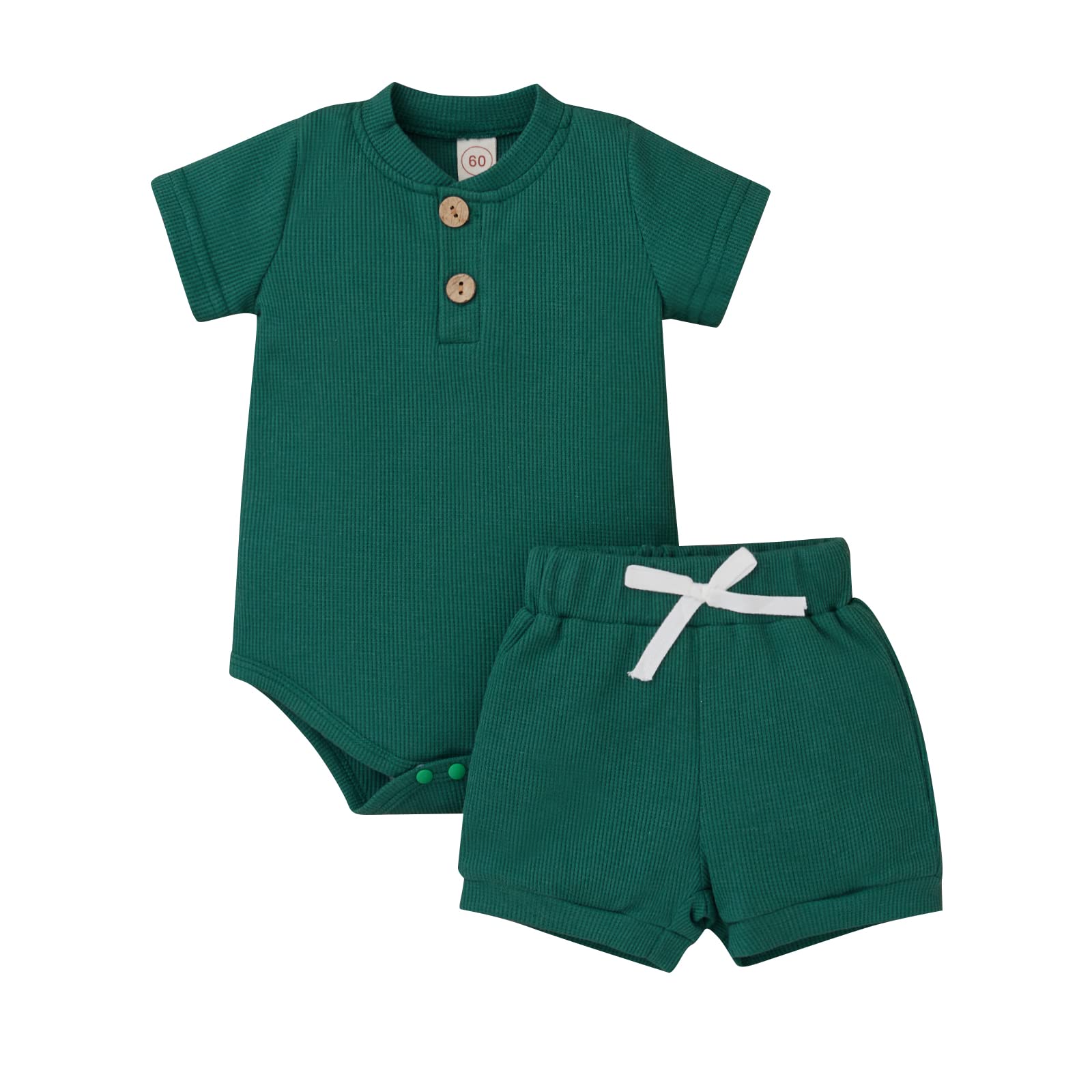 Newborn Baby Boy & Girl Summer Clothes Set - 100% Cotton Waffle Short Sleeve Romper with Matching Shorts | Soft Infant Outfits for Playtime, Beach & Family Photos