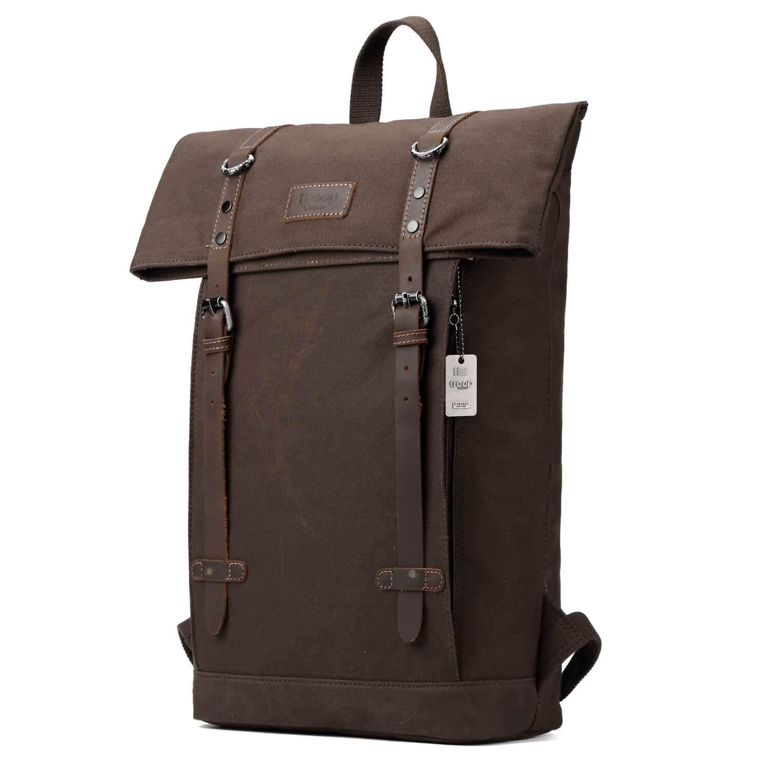 TRP0425 Troop London Heritage Canvas 15 Inch Laptop Backpack - Waterproof Smart Casual Daypack with Foldable Top for Work, School & Travel | Durable Business & College Backpack