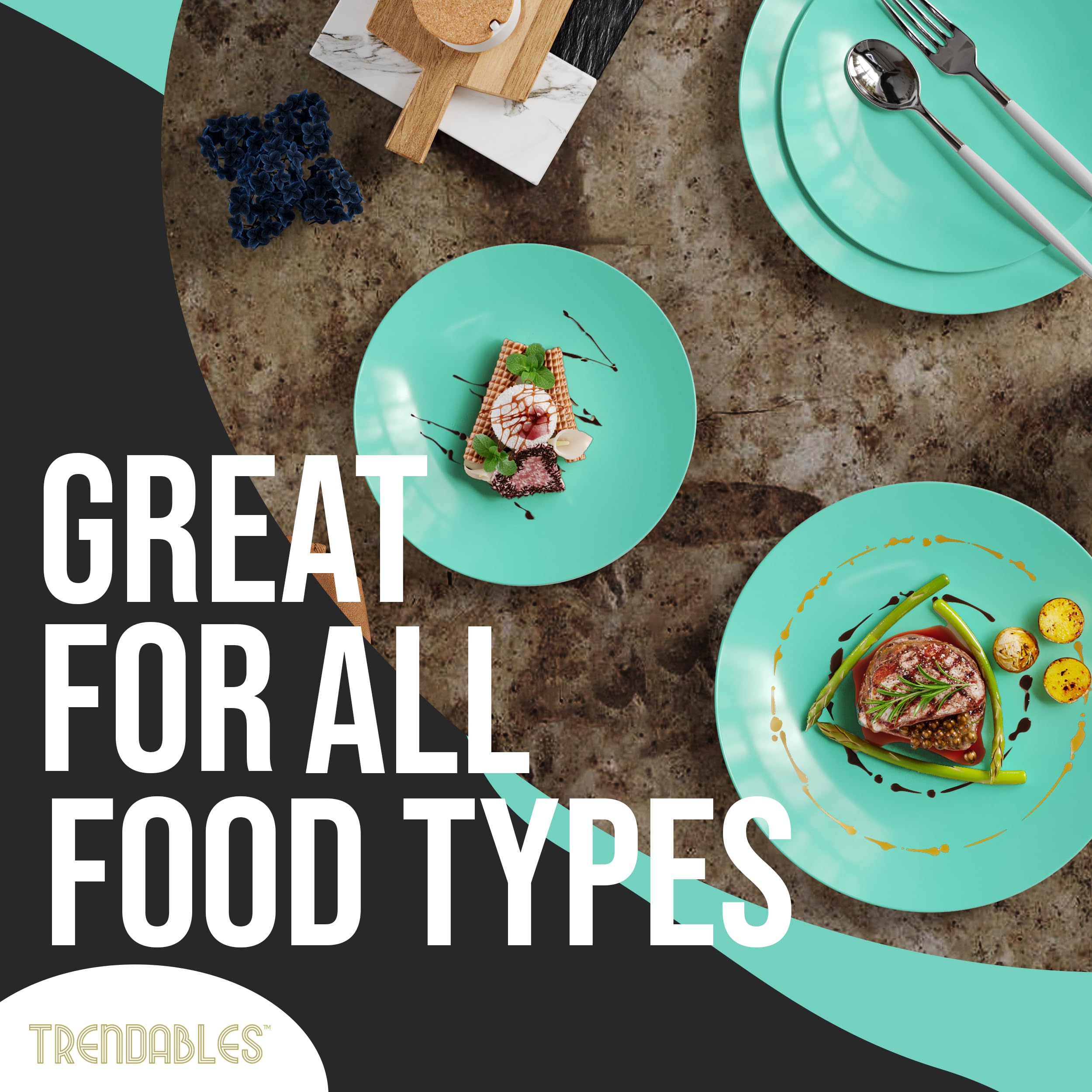 Trendables 120-Piece Green Plastic Dinner Plates Set - 60 Heavy Duty 10-Inch Plates & 60 8-Inch Dessert Plates | Disposable Party Dinnerware for BBQs, Picnics, Birthdays & Events | Eco-Friendly Tableware for 60 Guests