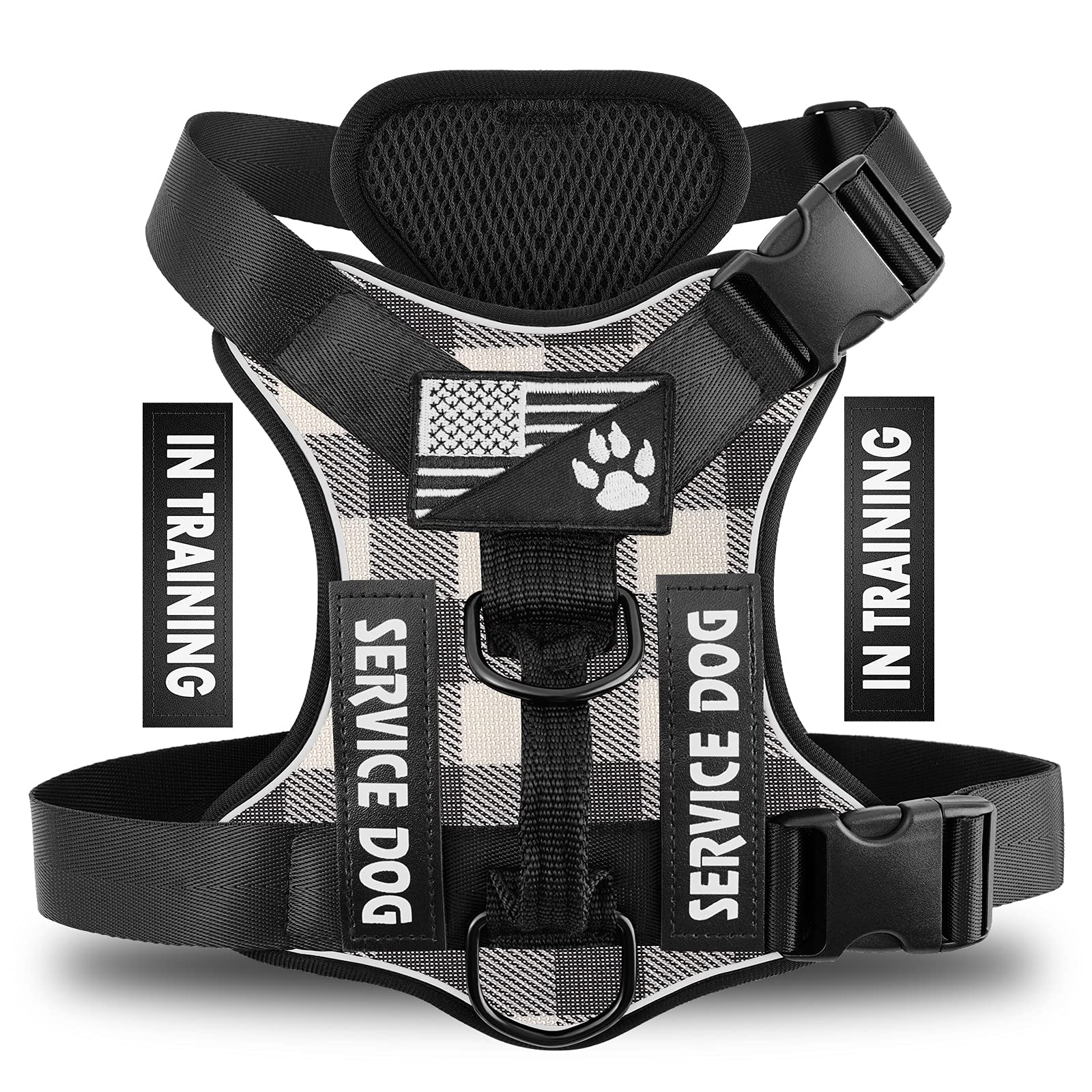 Demigreat Reflective Service Dog Harness with 5 PCS Patches - Adjustable Soft Oxford Pet Vest for Small Medium Large Dogs | Breathable Mesh Inner Layer | Easy Control Walking Harness for Therapy, Training & Outdoor Activities