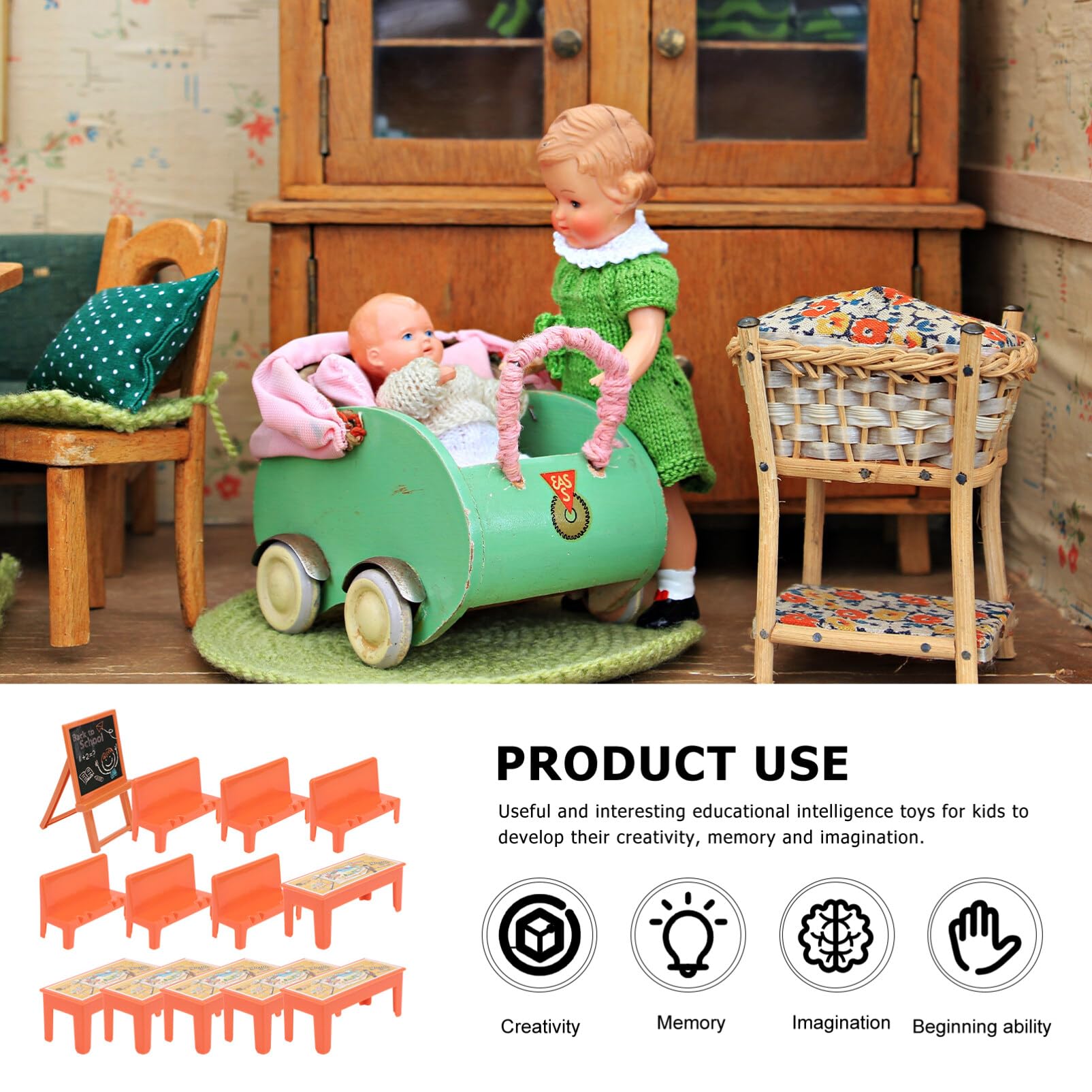 13-Piece Miniature Classroom Furniture Set - Plastic Dollhouse Desk, Chairs & Blackboard Accessories for Dollhouse & Model Scenes | Perfect for School Plays, Educational Toys & Miniature Displays