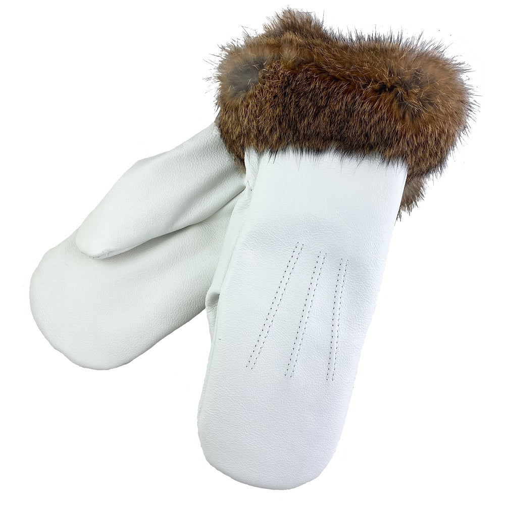 Women's White Leather Lined Winter Mittens - Soft Warm Gloves for Cold Weather - Perfect for Snowboarding, Skiing & Outdoor Activities