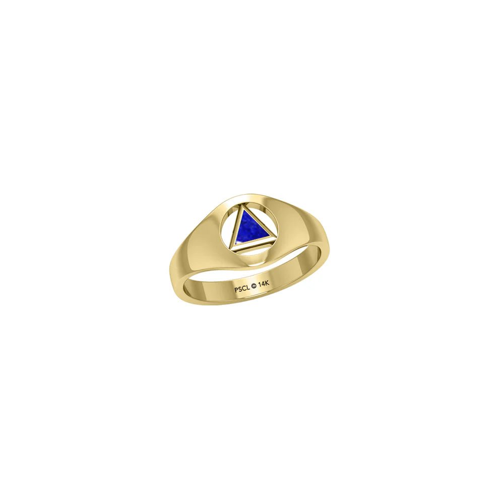 14K Solid Yellow Gold Ring with Inlaid Recovery Symbol - AA Sobriety Jewelry for Addiction Recovery & 12 Step Programs - Perfect Gift for Sobriety Anniversary, Birthday or Special Occasion