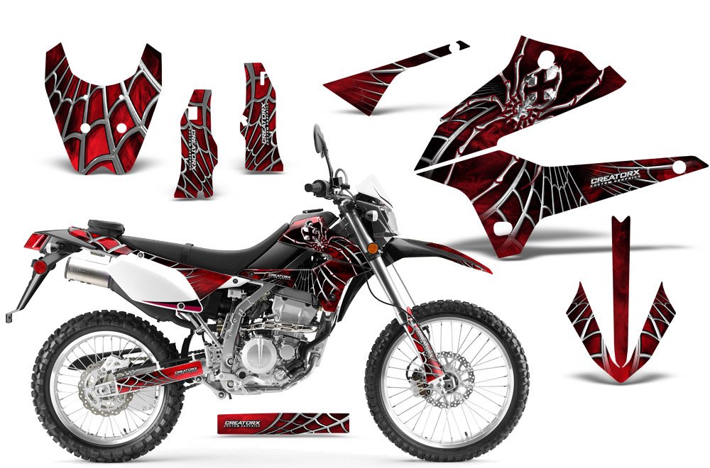 Kawasaki KLX 250 D Tracker SpiderX Red Graphics Kit - High-Quality Decals & Stickers for Motorcycle Customization - Perfect for Off-Road, Motocross & Bike Upgrades