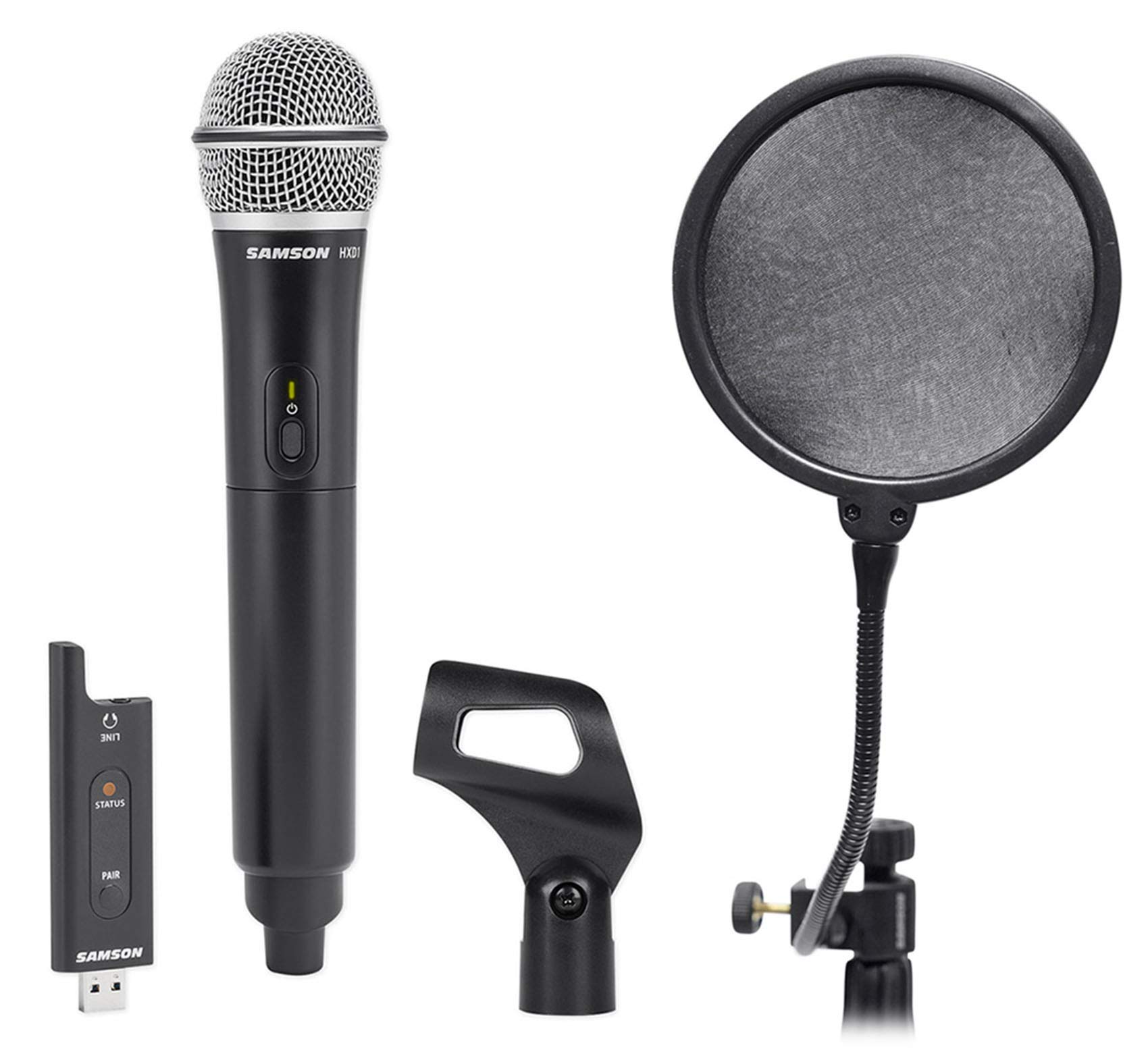 SAMSON Stage XPD2 Professional Handheld USB Digital Wireless Q6 Microphone with Clip & Pop Filter - Perfect for Podcasting, Live Streaming & Studio Recording