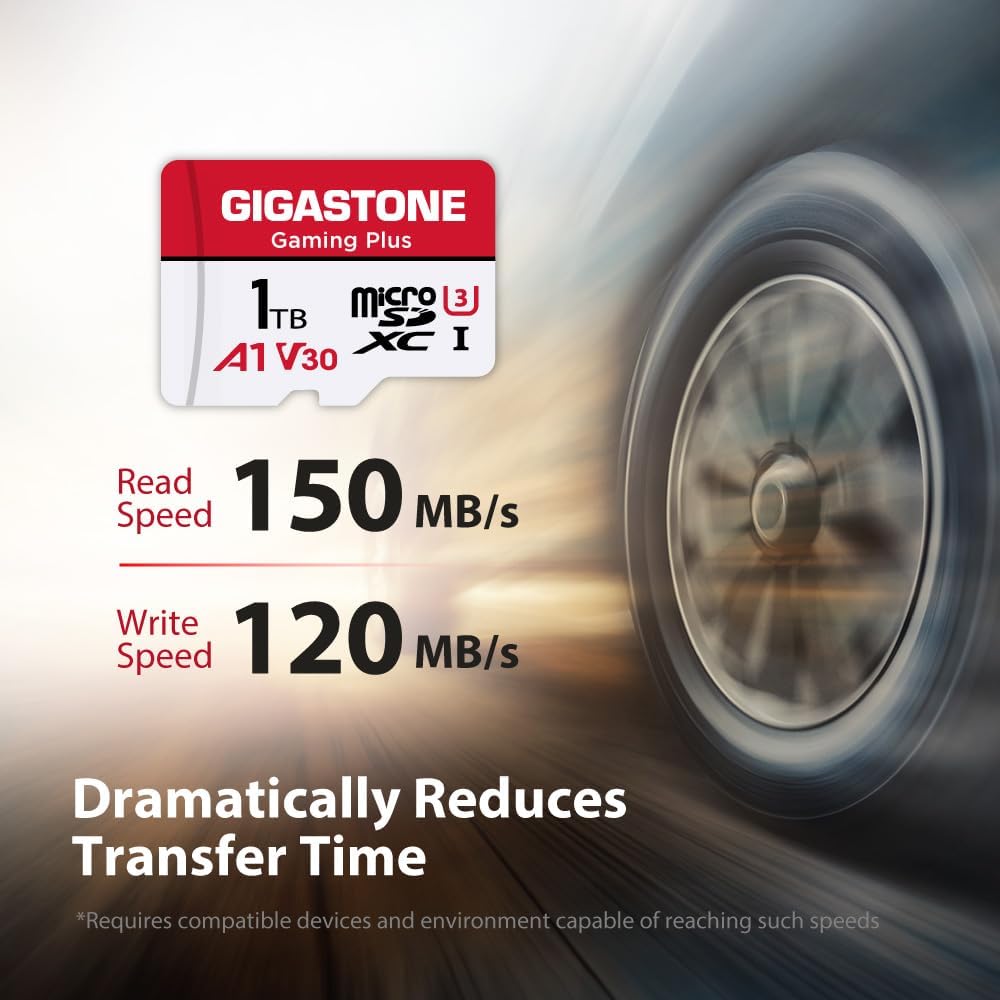 GIGASTONE 1TB Micro SDXC Card with USB-C Reader - UHS-I U3 A1 V30 for Nintendo Switch, 4K Video, Gaming, 150MB/s Speed - Includes Adapter - Perfect for Gaming Consoles, Action Cameras & Drones