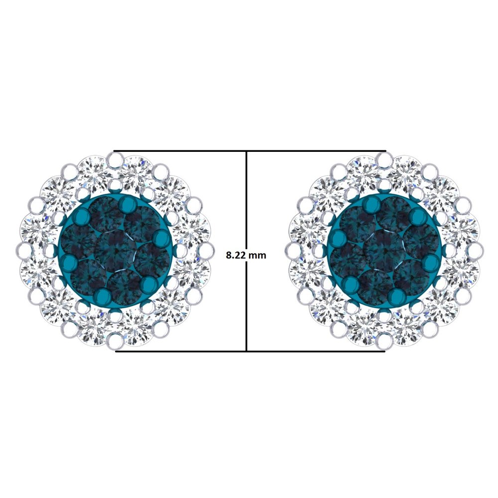 Dazzlingrock 14K White Gold Round Blue & White Diamond Cluster Stud Earrings for Women - 0.60 Cttw, Solid Gold Elegant Jewelry for Parties, Weddings & Special Occasions