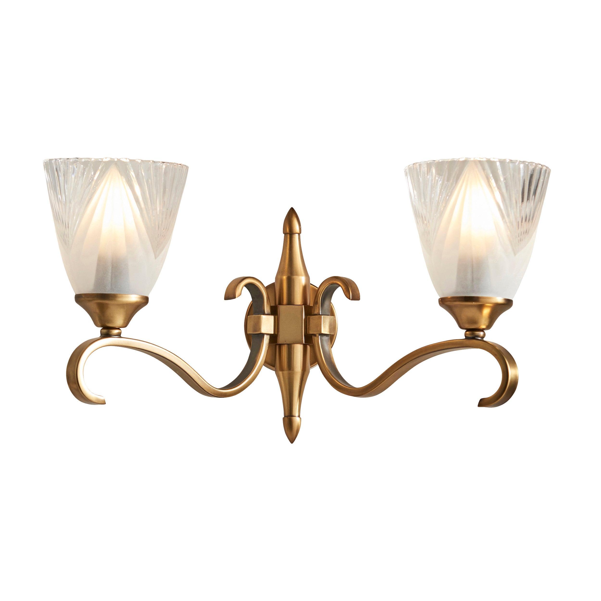 Columbia Brass Twin Wall Light with Cut Glass Shades - Vintage Style Sconce for Living Room, Bedroom, or Hallway Lighting