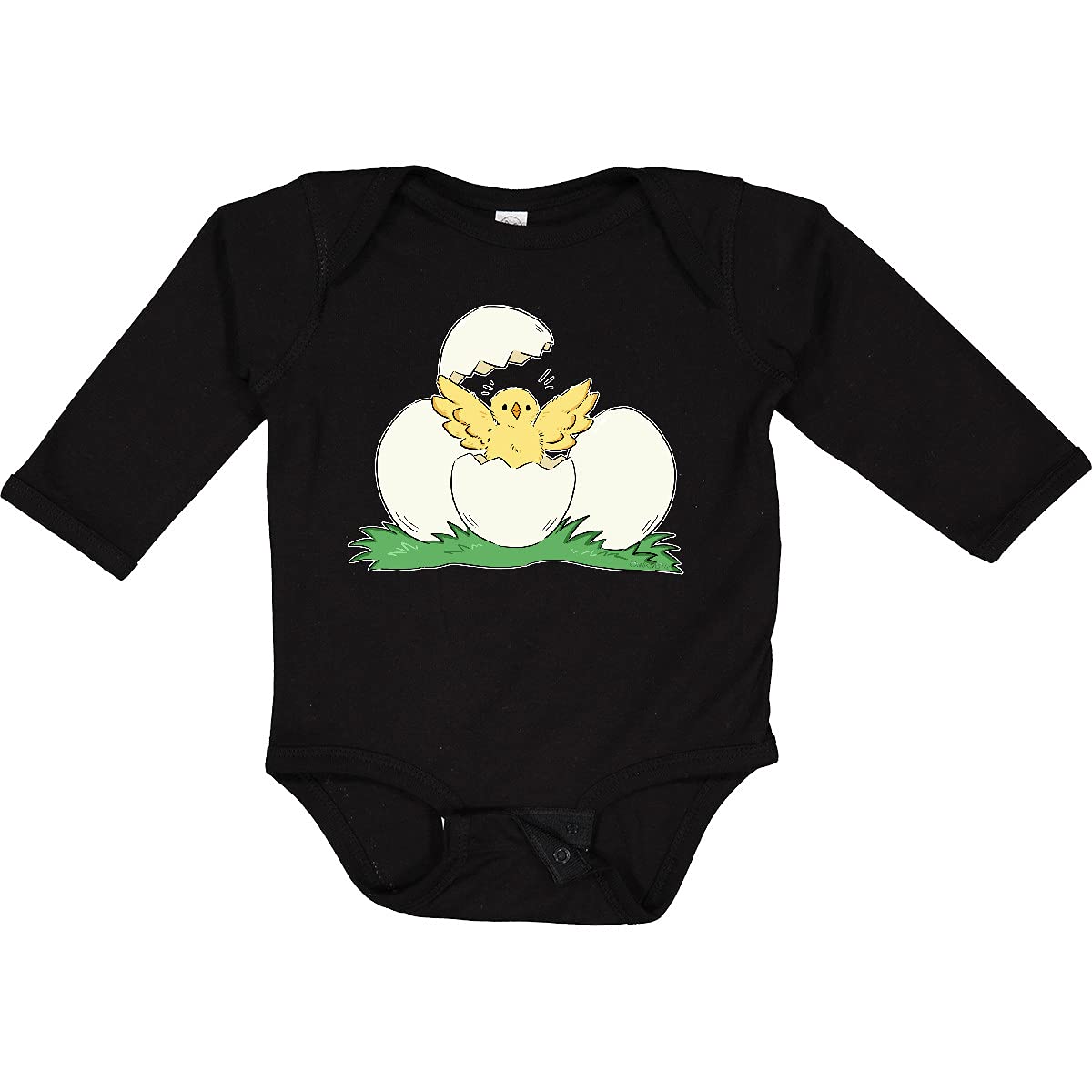 Inktastic Cute Chick Hatching from Egg Baby Long Sleeve Bodysuit - Soft Cotton Infant Romper for Easter, Spring & Photo Shoots