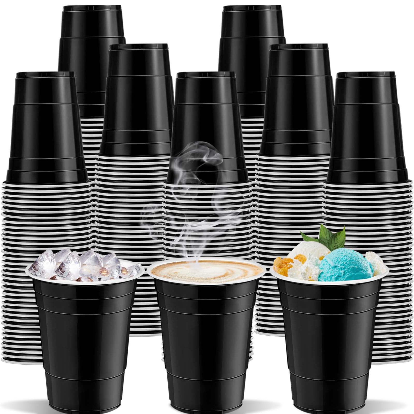 16oz Black Plastic Cups - 120 Pack for Parties, BBQs & Picnics