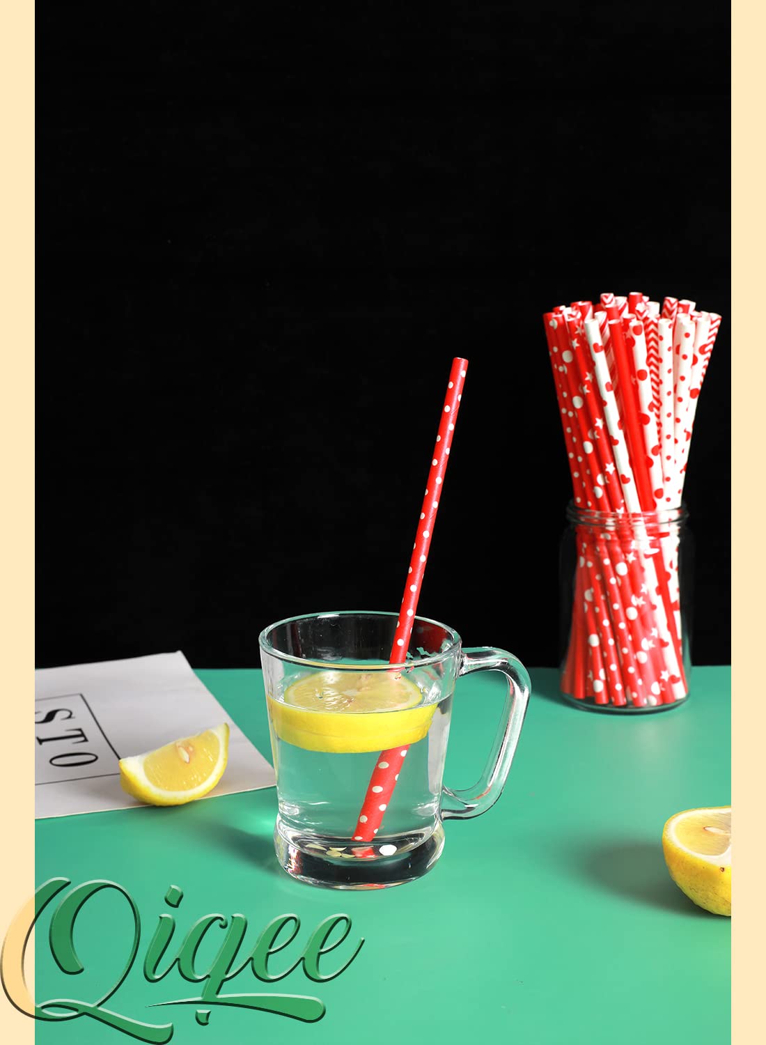 Eco-Friendly Red Paper Straws Bulk 150pcs - Biodegradable Disposable Drinking Straws with 10 Fun Patterns - Perfect for Parties, Weddings & Summer Beverages