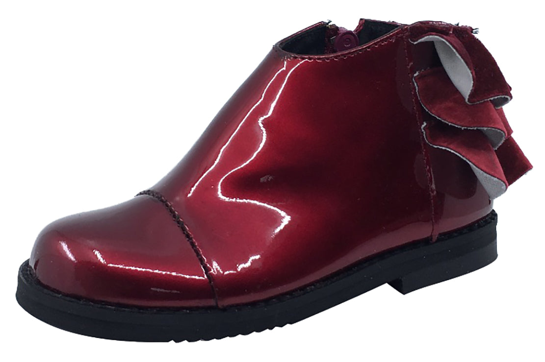 Luccini Girls' Ruffle Back Bootie - Burgundy Patent Leather Shoes for Toddlers & Kids | Perfect for School, Parties & Special Occasions