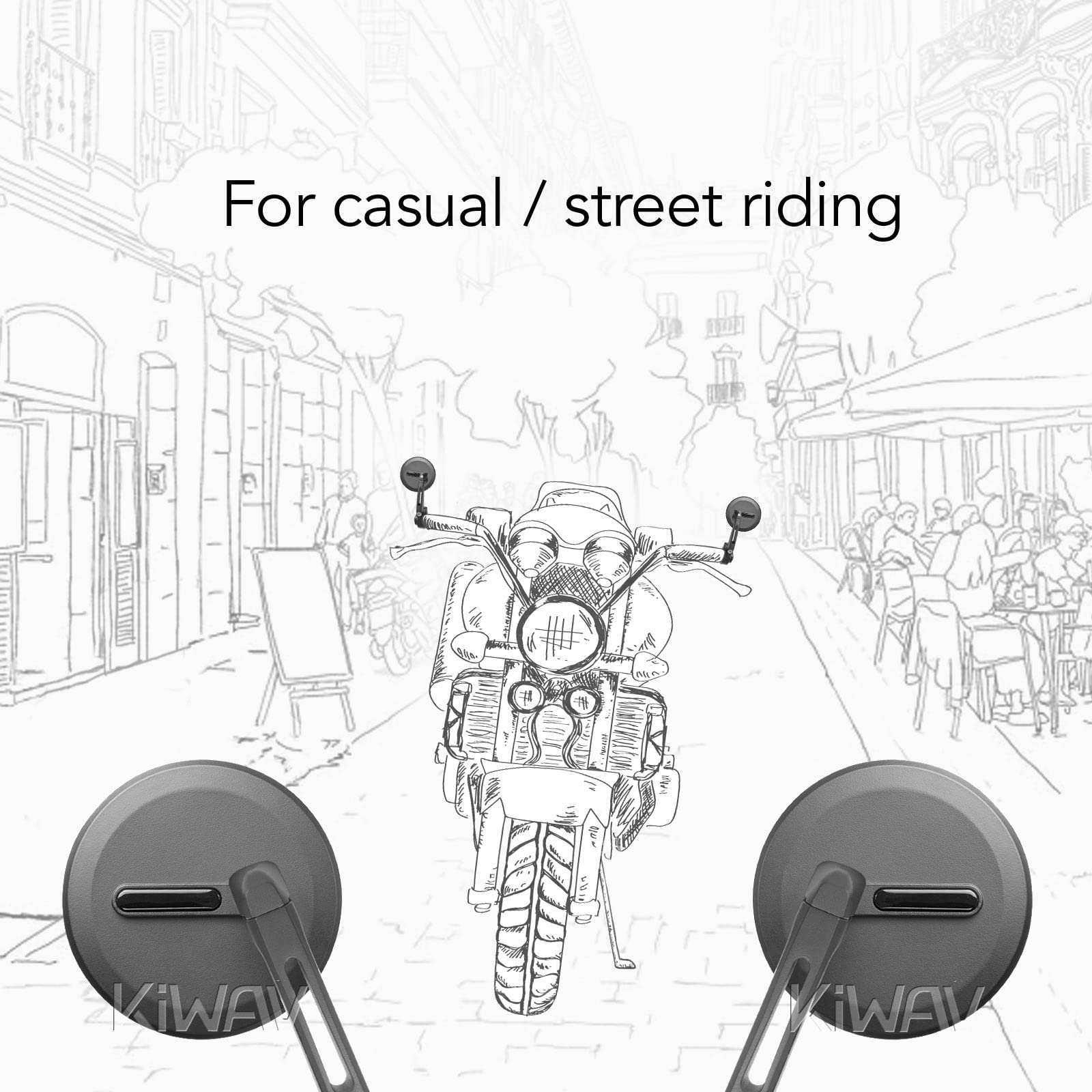 KiWAV Black Motorcycle Bar End Mirrors - Universal M8 Threaded Handlebar Compatible for Harley, Honda, Yamaha - Enhance Safety & Style for Street Bikes & Cruisers