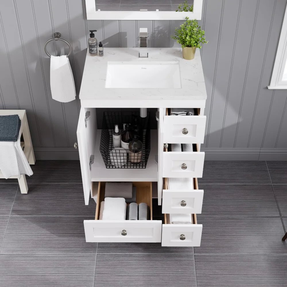 Eviva Acclaim 24 Inch Modern Bathroom Vanity Set with Carrara Quartz Countertop - Perfect for Small Bathrooms, Powder Rooms & Master Bath Renovations