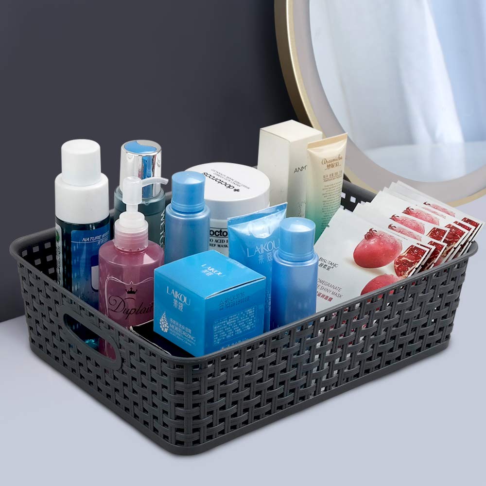 Idotry 4-Pack Plastic Paper Storage Baskets - Gray Organizer Bins for Office, Home & Classroom Organization